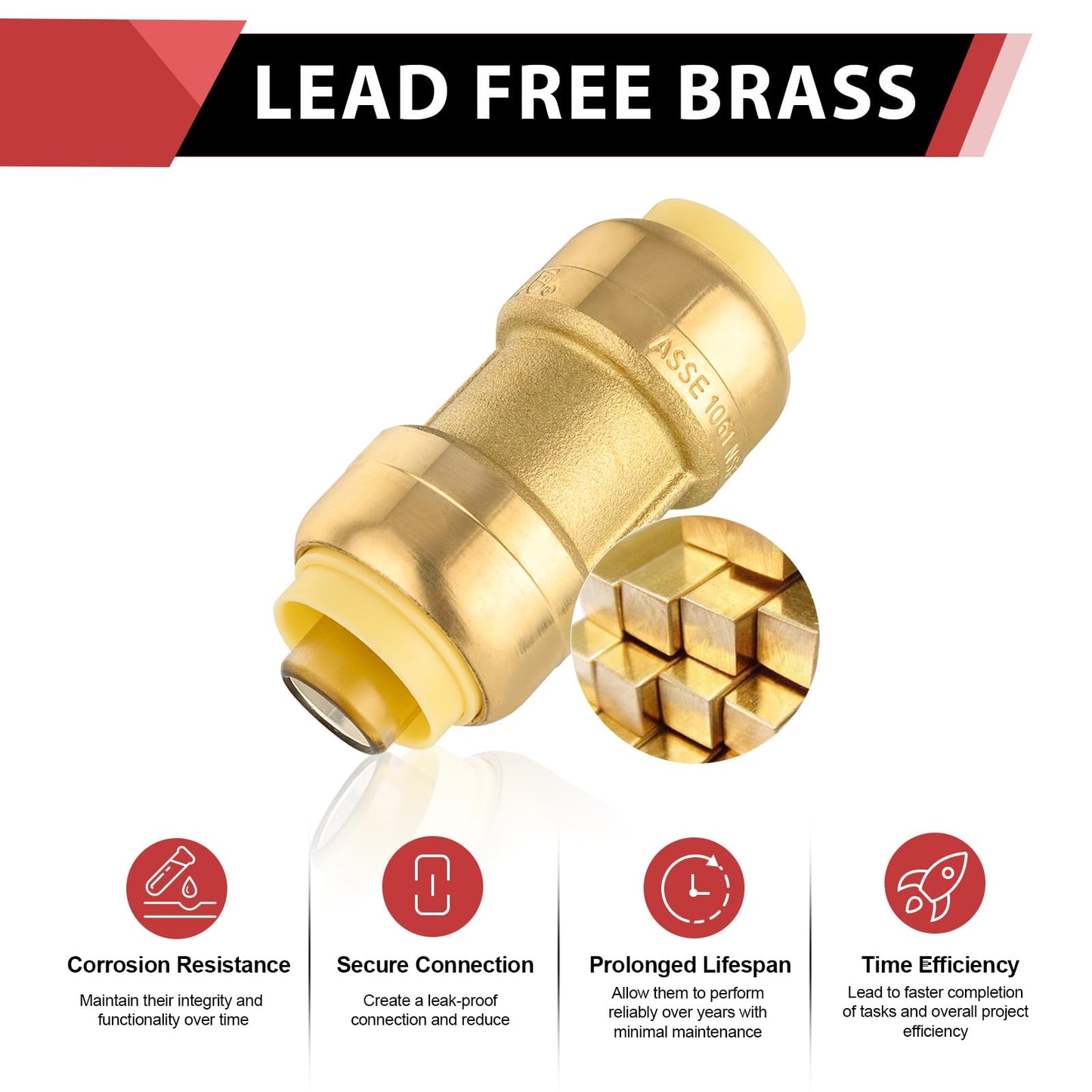 (Pack of 10) EFIELD 3/4 Inch Straight Coupling Push-Fit Fitting to Connect Pex, Copper, CPVC with a Disconnect Clip,(PF008)