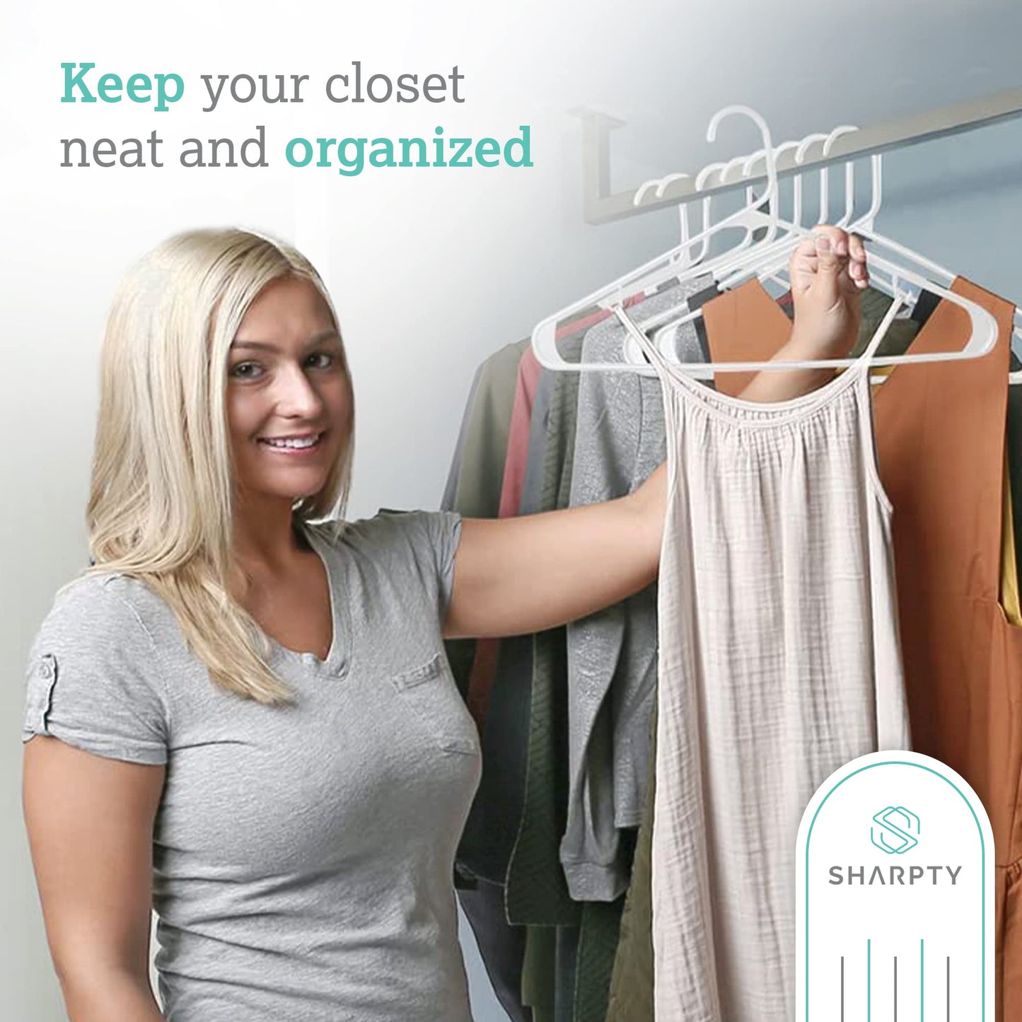 Sharpty Plastic Clothes Hangers - Adult Plastic Hanger - Clothing Hangers - Standard Hangers for Clothes - Space Saving Hangers - Ideal for Shirt, Dresses, Coat Hangers (60-Pack, White)