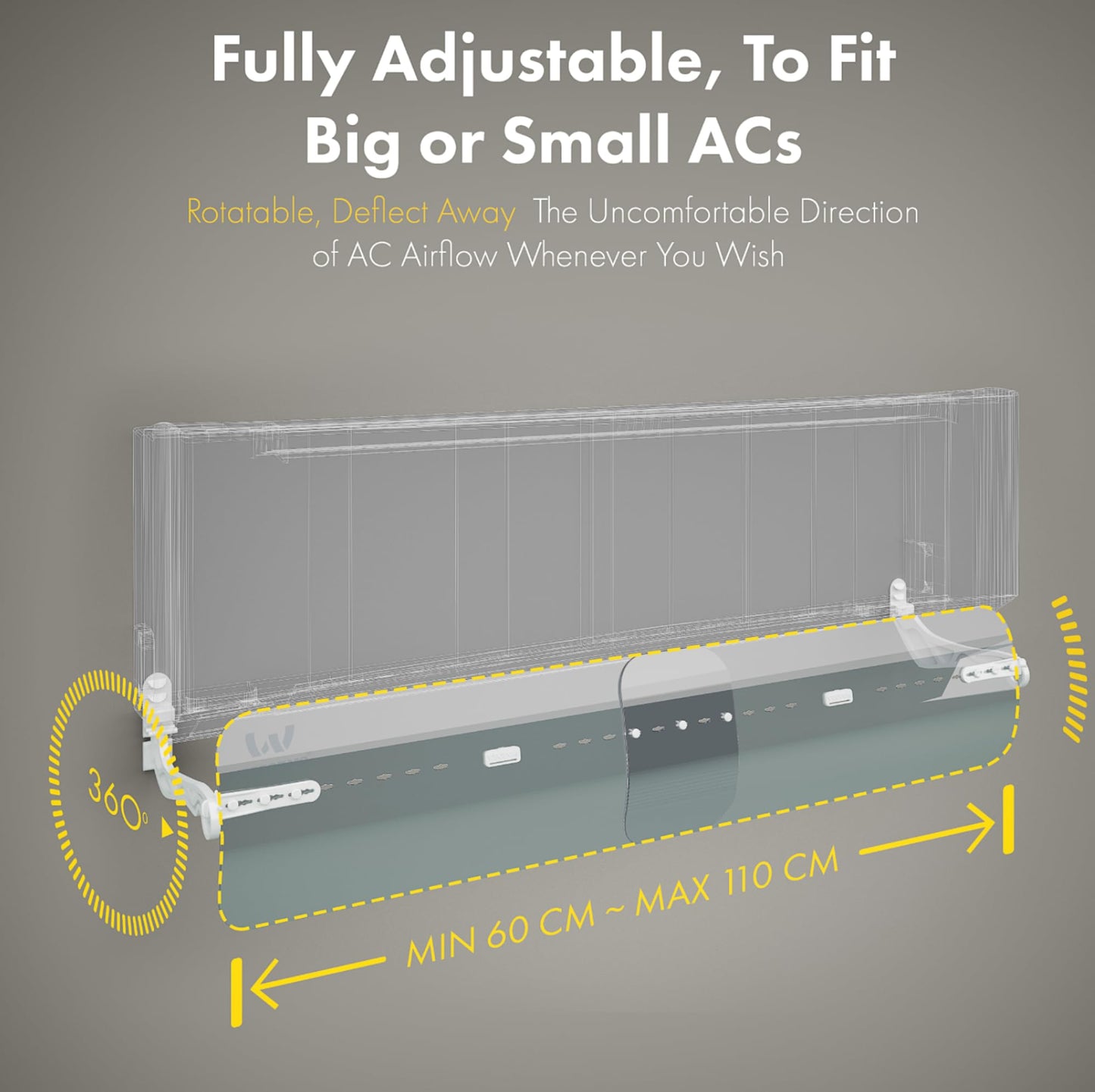 WITFORMS CLASSIC Adjustable AC Air Deflector - 360° Rotatable - Extends 24" to 43" Length - Fits Most Standard Split air conditioners - Transparent Design - Measure Before Purchase