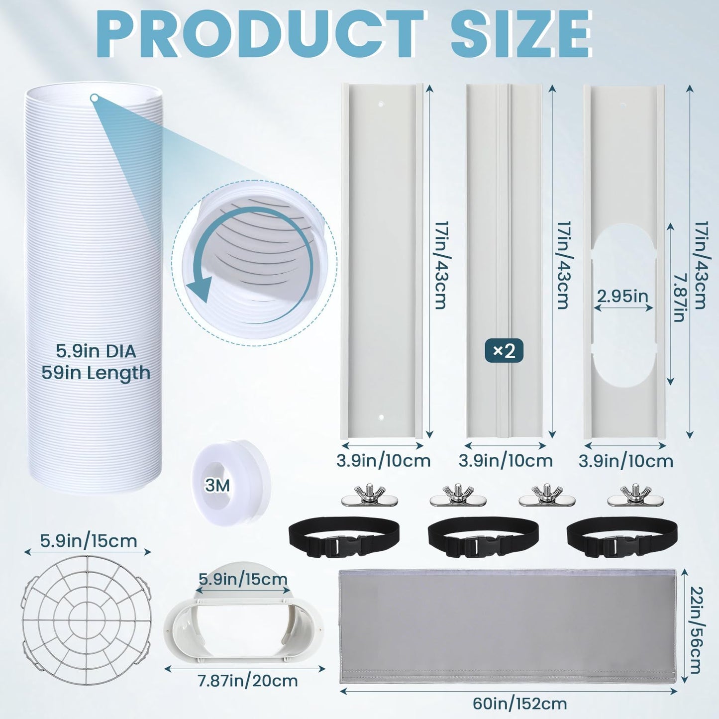Conderyang Portable Air Conditioner Window Unit Kit with Hose Universal Adjustable Seal Plate Vent Kit AC Hose Insulation Sleeve Fit 5.9" Diameter Sliding AC Vent Kit for Vertical/Horizontal Window