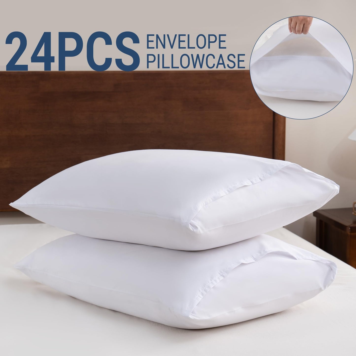 White Pillowcases Standard Size 24 Pack - Bulk Pillow Cases with Envelope Closure, Soft Brushed Microfiber Pillow Covers Hospital Hotel Airb&bs Essentials for Hosts, 20x26