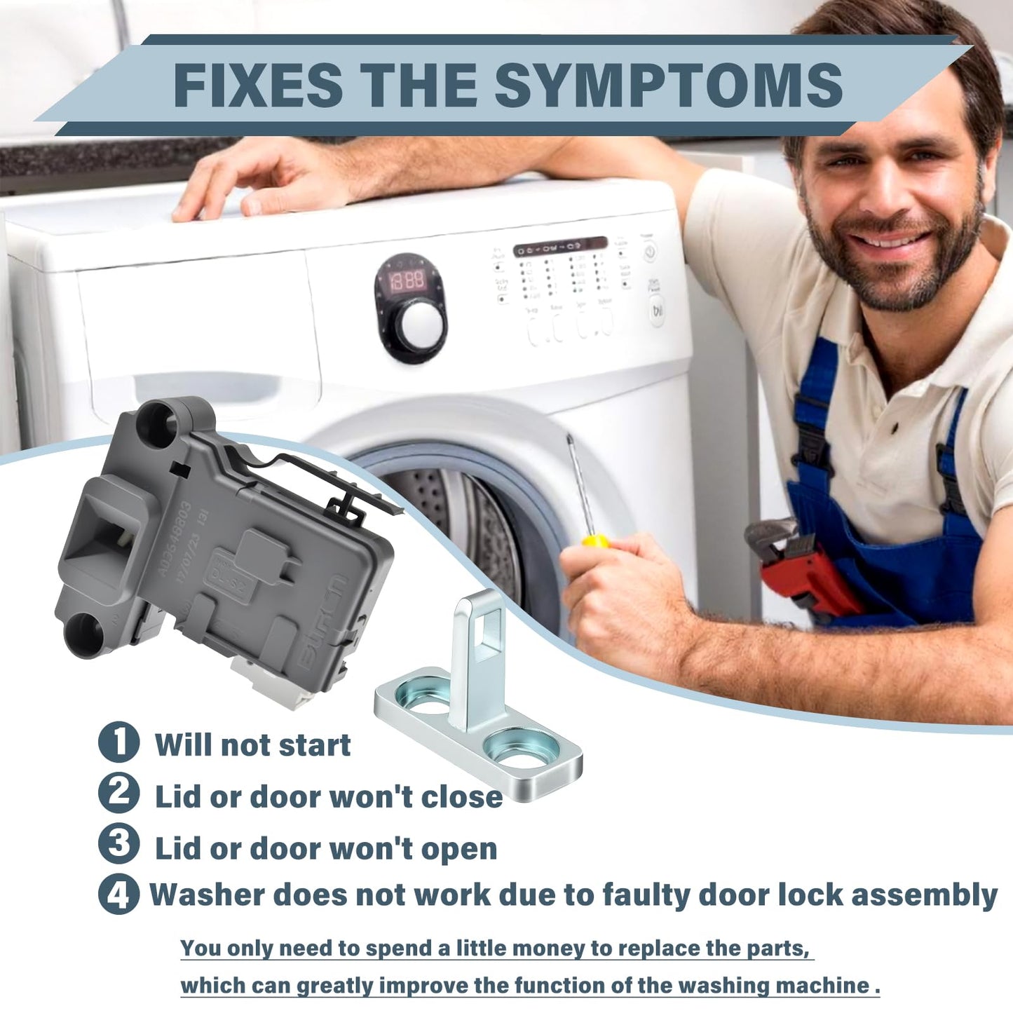 5304505231 clothes washer door lock switch and 5304505088washing machine parts door lock Fit for Frigidaire Electrolux Washer Door Lock Assembly Replace AP6029853 PS11759823 Washer Door Lock Switch
