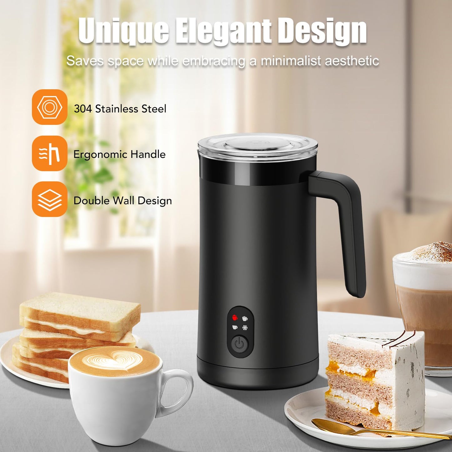 CookSwift Milk Frother, 4-in-1 Electric Milk Steamer and Frother, 13.5oz/400ml Automatic Large Capacity Warm and Cold Foam Maker, Milk Warmer and Coffee Frother for Latte, Cappuccino, Macchiato(Black)