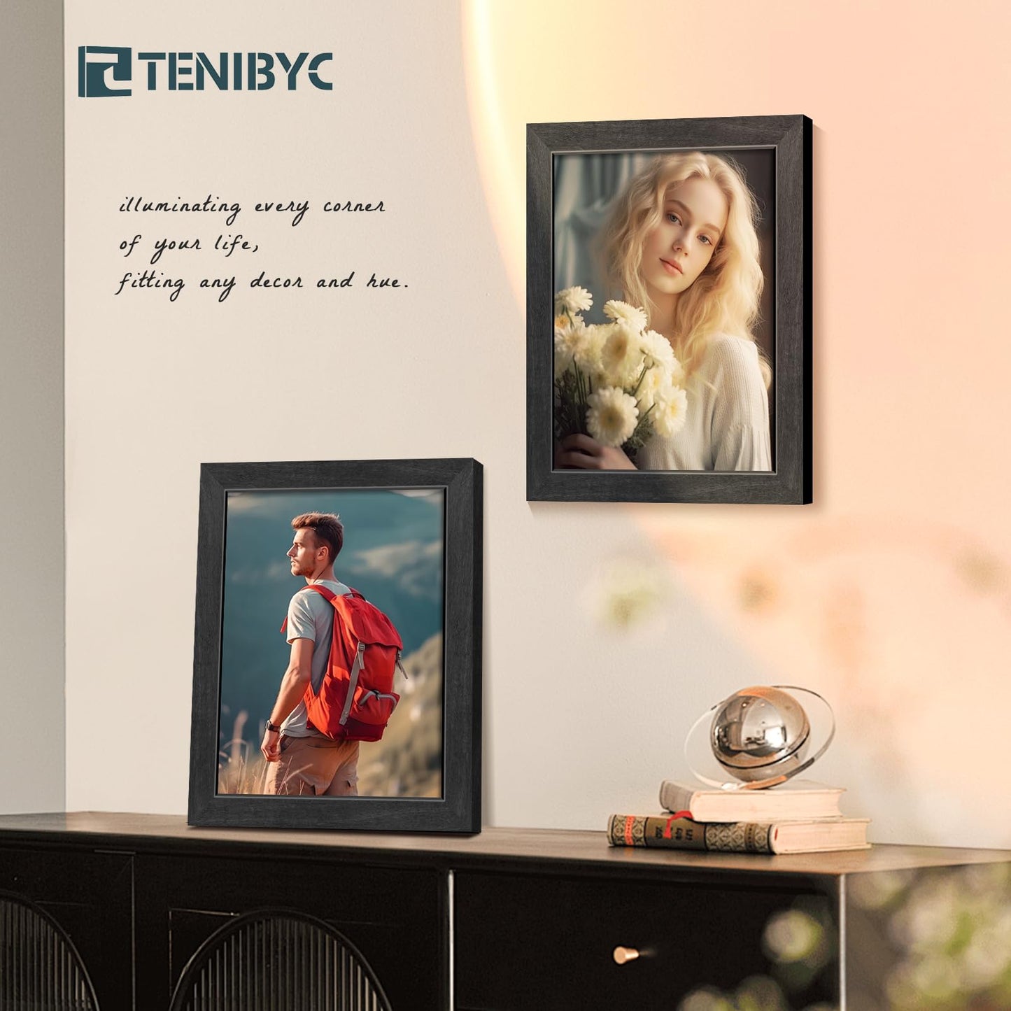 TENIBYC 8x10 Picture Frame 4 Pack, Black Wooden Textured, HD Tempered Glass, Gallery Photo Frame, Table or Wall Display