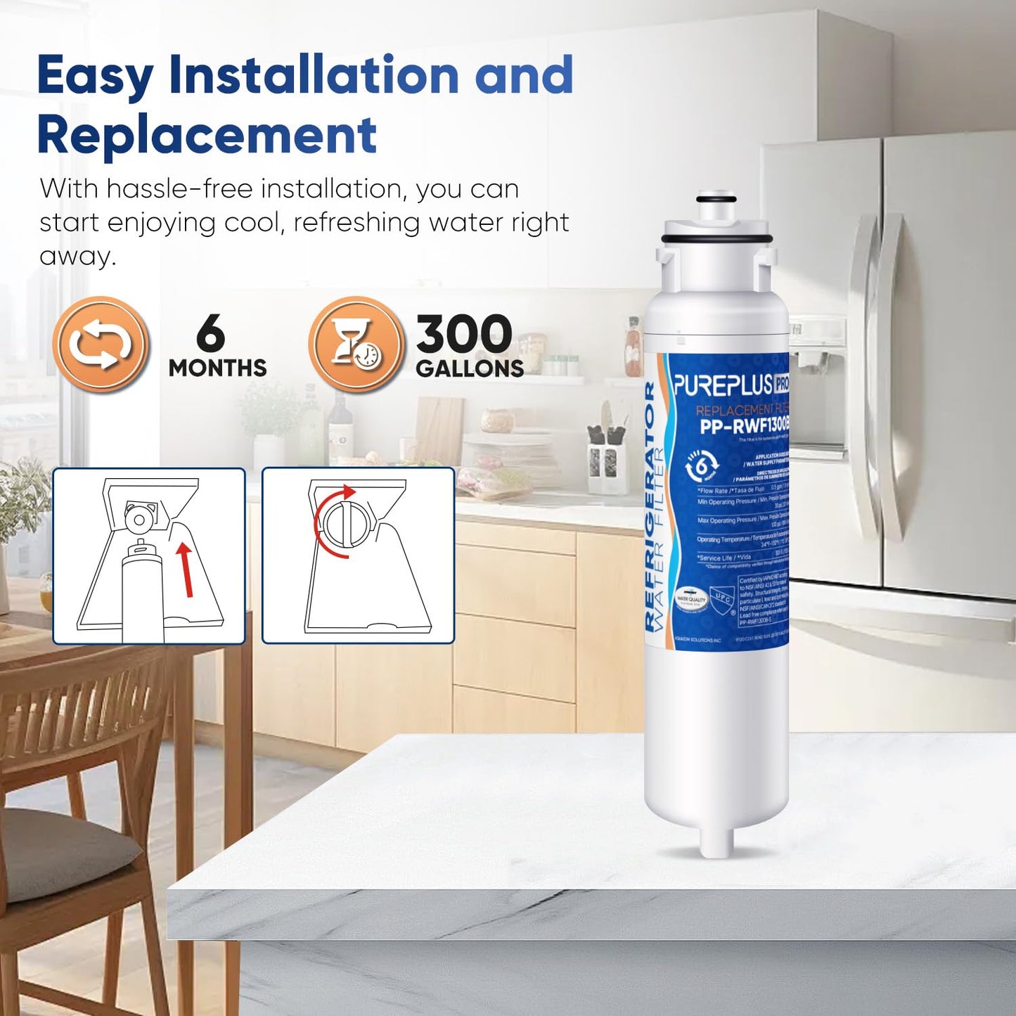 PUREPLUS HX2017FR-A NSF 53&42 Certified Repleacement for NS-WF26FD9-1, Compatible with Hisense HRF266N6CSE1, HRF266N6CSE,HRF209N6CSE,Insignia NS-RFD26SS9,NS-RFD21CISS0 Refrigerator Water Filter, 1PACK