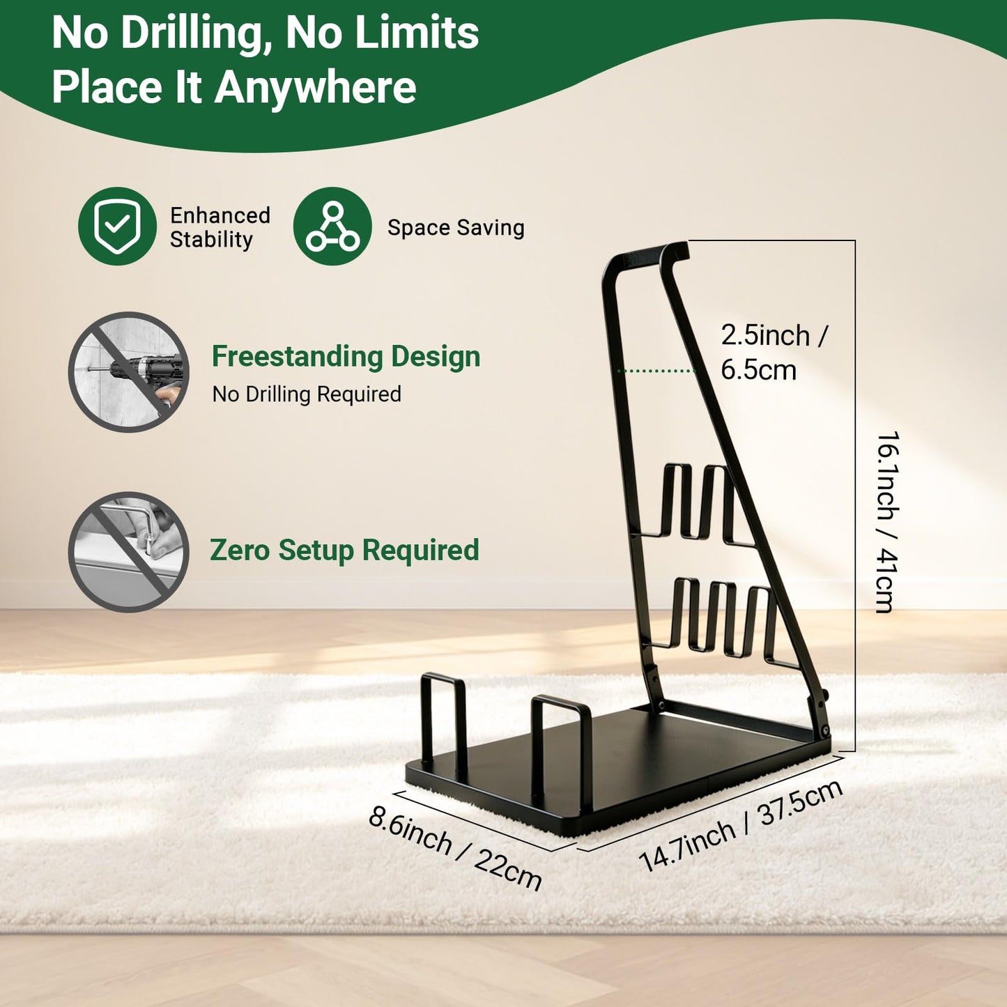 EZ SPARES No Installation Required,Vacuum Stand Frame,Accessories Storage Docking Station Holder,Metal Bracket,big base,Compatible with Dys,Eureka,tineco,dreame,Fit Most Stick Vacuum Cleaner(Black)