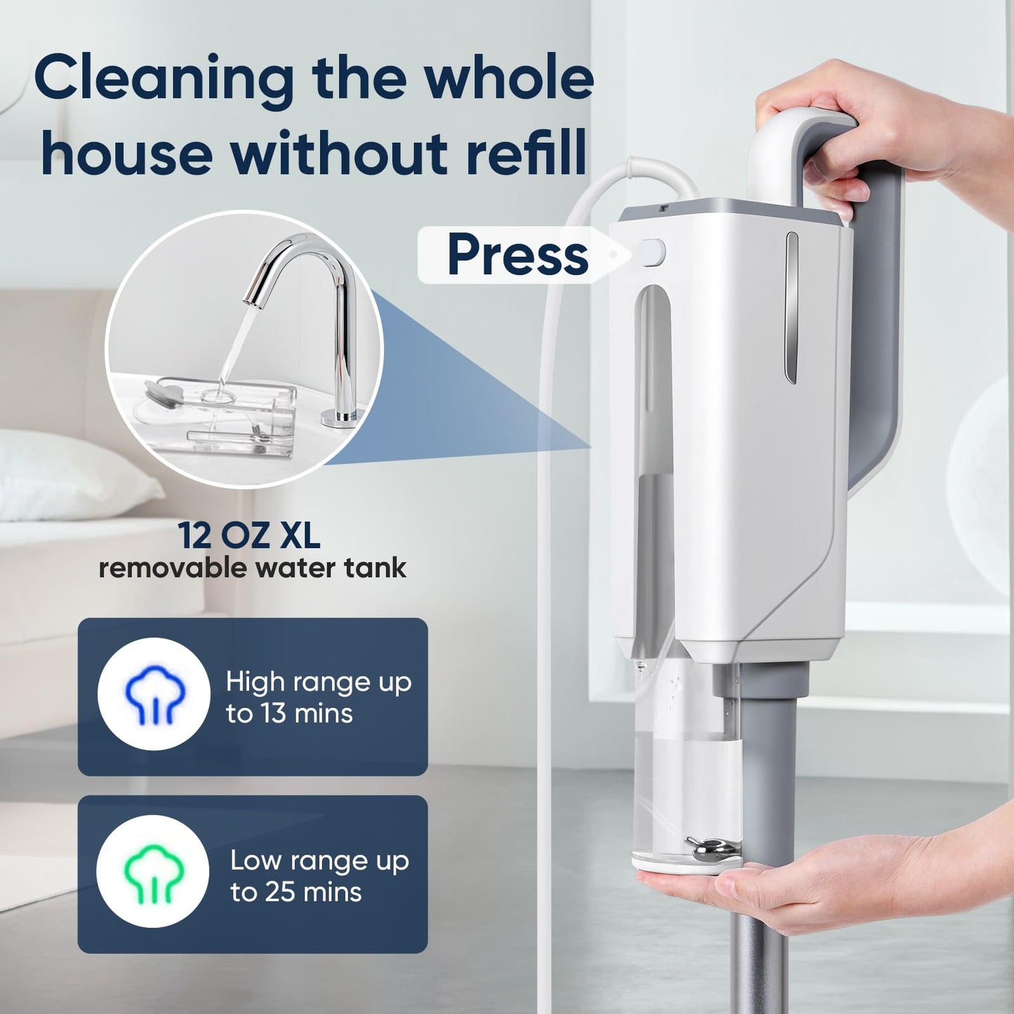 Seyola Steam Mop for Floor Cleaning, Steam Cleaner for Home with Handheld 6-in-1 Multi-function Attachments for Hardwood Floors, Clothes, Windows, Tiles Grout, Furniture Cleaning (White-Gray)