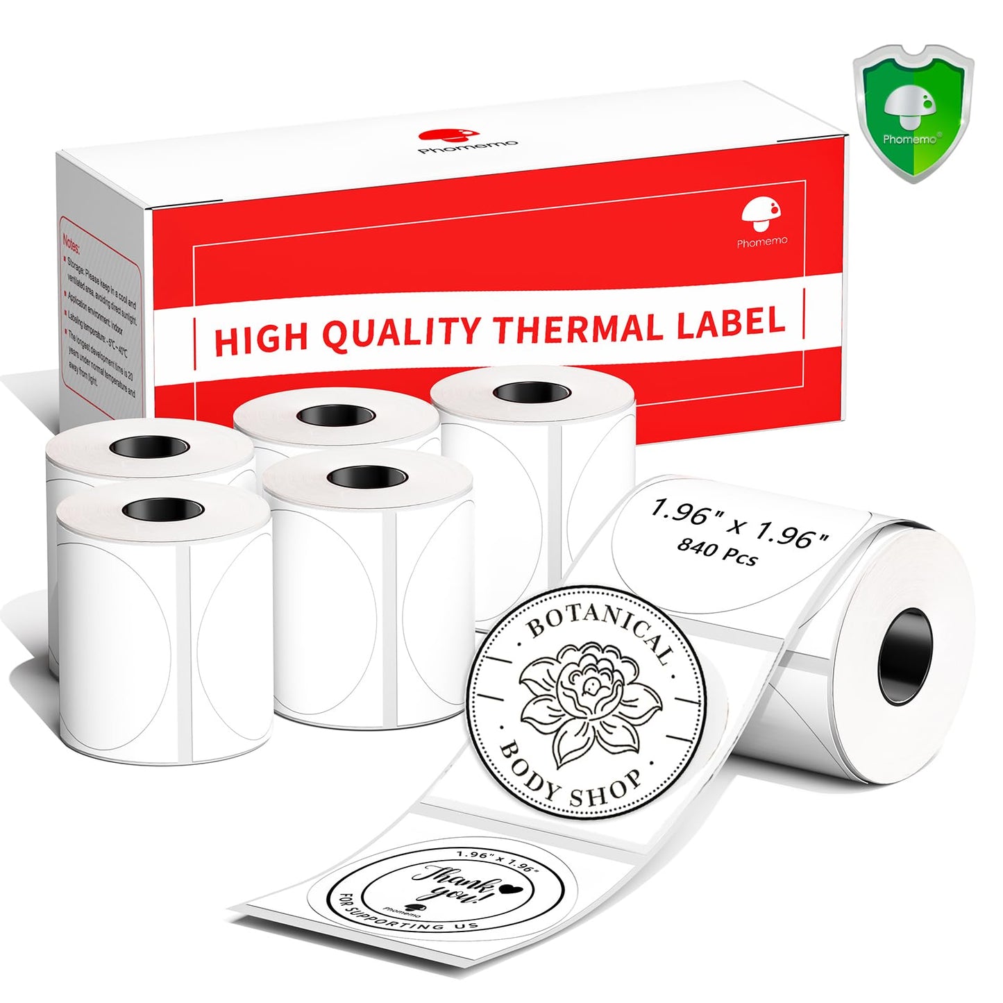 Phomemo Labels M110-840 Pcs 2 Inch (50x50mm) Thermal Labels for M110/M220/M250/M221/M260, Black on White, 140 Labels, for Small Business, Home, Office