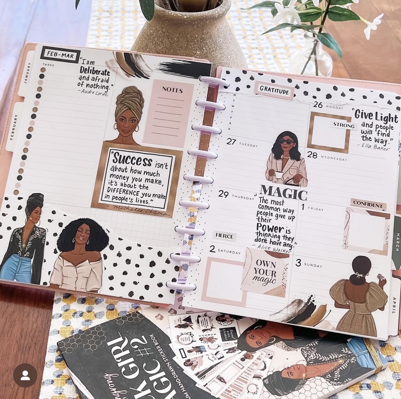 Rongrong Black Girl Magic Planner Stickers Book Volume 2 for Planners, Calendars, Journals, Vision Boards and Projects – Premium Quality, Hand Drawn – Scrapbook Accessories - 24 Pages