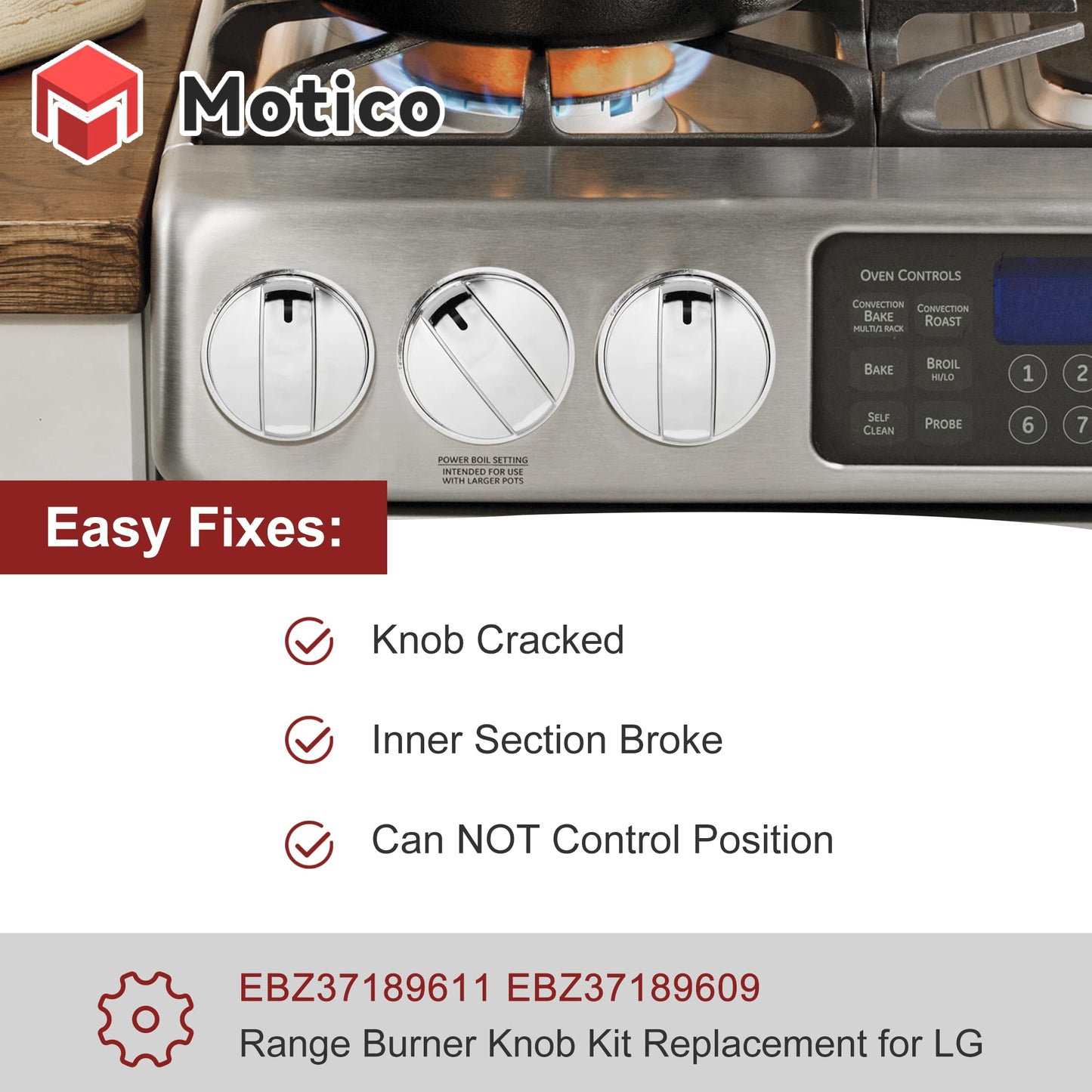 M Motico EBZ37189611(4pcs) Gas Stove Knobs EBZ37189609(1pcs) Oven Range Knob Replacements Only Fit for LG LRG30355ST/ LRG30357ST/LRG30855ST Series Burner Control Knob Replace EBZ37189601,EBZ37189602