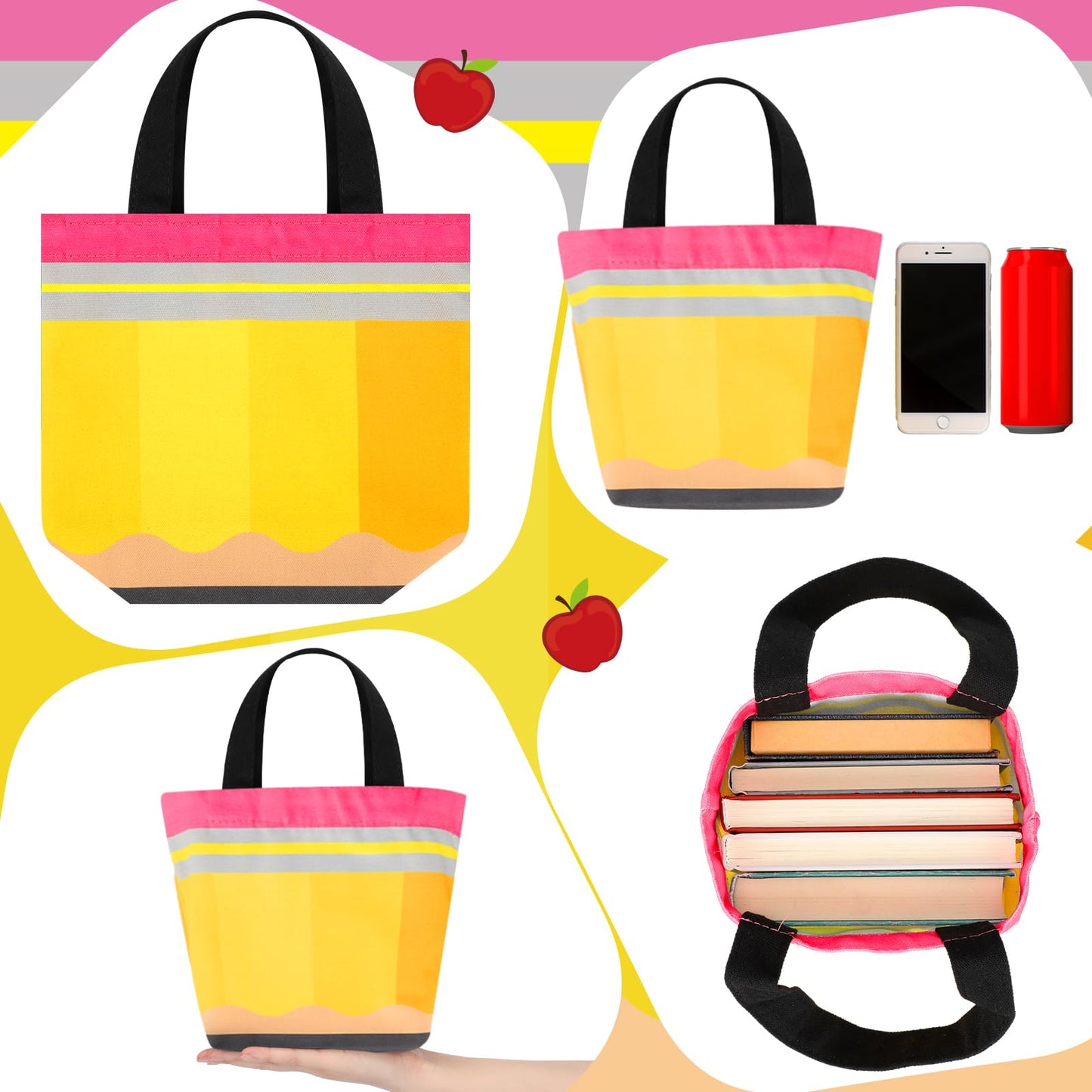 Sunnymove Teacher Mini Canvas Tote Bag Bulk Teacher Appreciation Gifts Mini Reusable Bag for Women Graduation Office(12,Canvas)