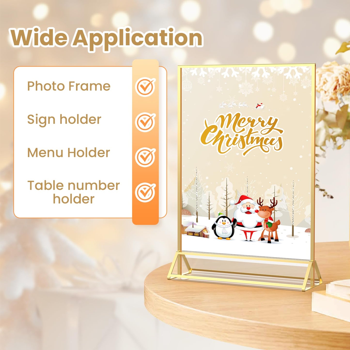 YOAEAILY Gold Frames 4X6 Acrylic Sign Holder Double-Sided Gold Picture Frames for Menu Holder Wedding Table Number Holder Christmas Photo Frames with Removable Clear Sticky Dots-12 Pack