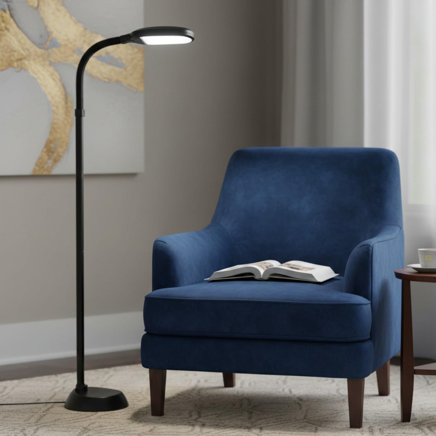 Lavish Home Adjustable LED Floor Lamp with Bendable Neck - Full Spectrum Natural Sunlight LED Lamp for Bedroom and Living Room - Reading, Craft, and Esthetician Light (Black)