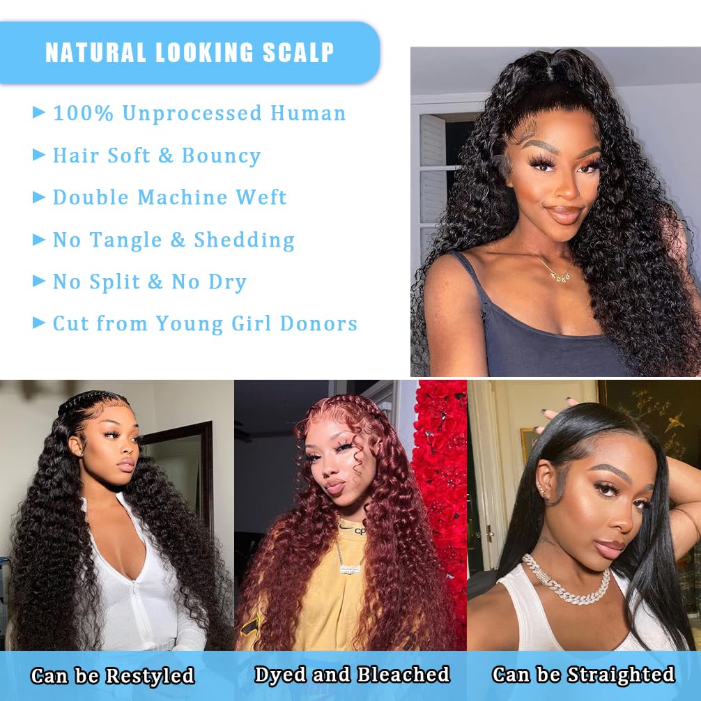 14A Deep Wave Bundles Human Hair 22 24 26 Inch, Full and Silky 100% Unprocessed Brazilian Virgin Human Hair Extensions Natural Black (Deep Wave Bundles, 22 24 26)