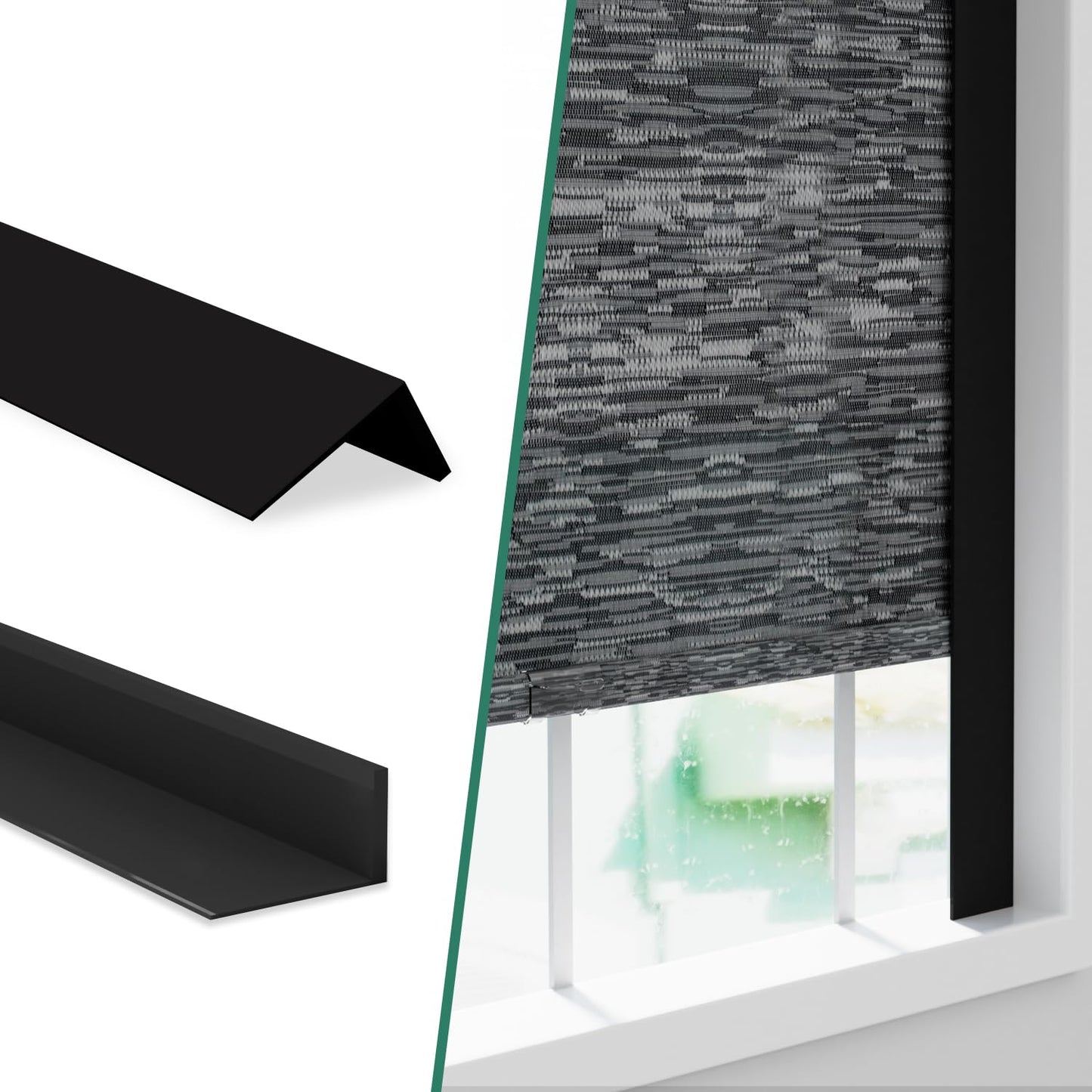 Bliwans Light Blocking Strips for Window Shades and Blinds, 100% Blackout PVC Side Tracks Light Blocker for Blinds, Window Light Blocker for Bedroom(Black, 58", 2PCS)