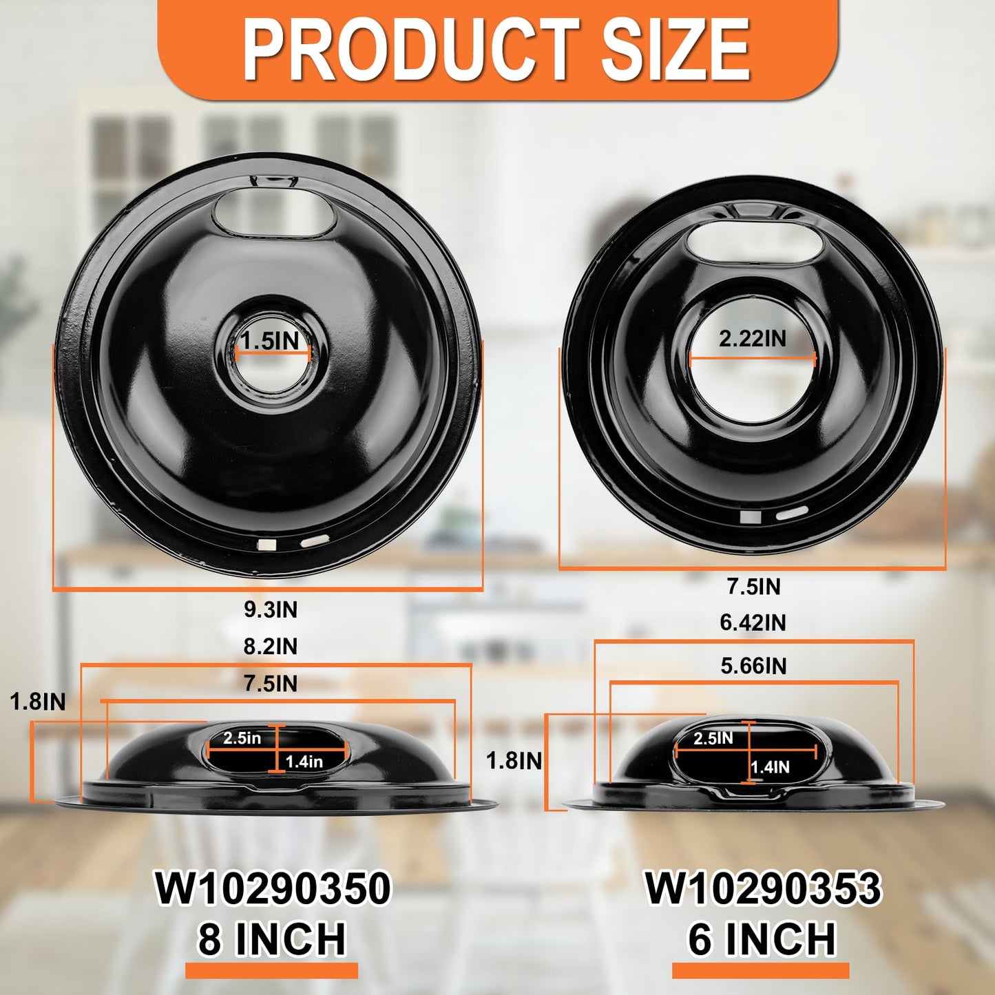 W10290350 W10290353 Porcelain Burner Drip Pan Bowls & MP22YA Electric Range Burner Element Unit Set by Cenipar-Compatible with Whirl-pool Frigi-daire Ama-na Range Oven/Stove