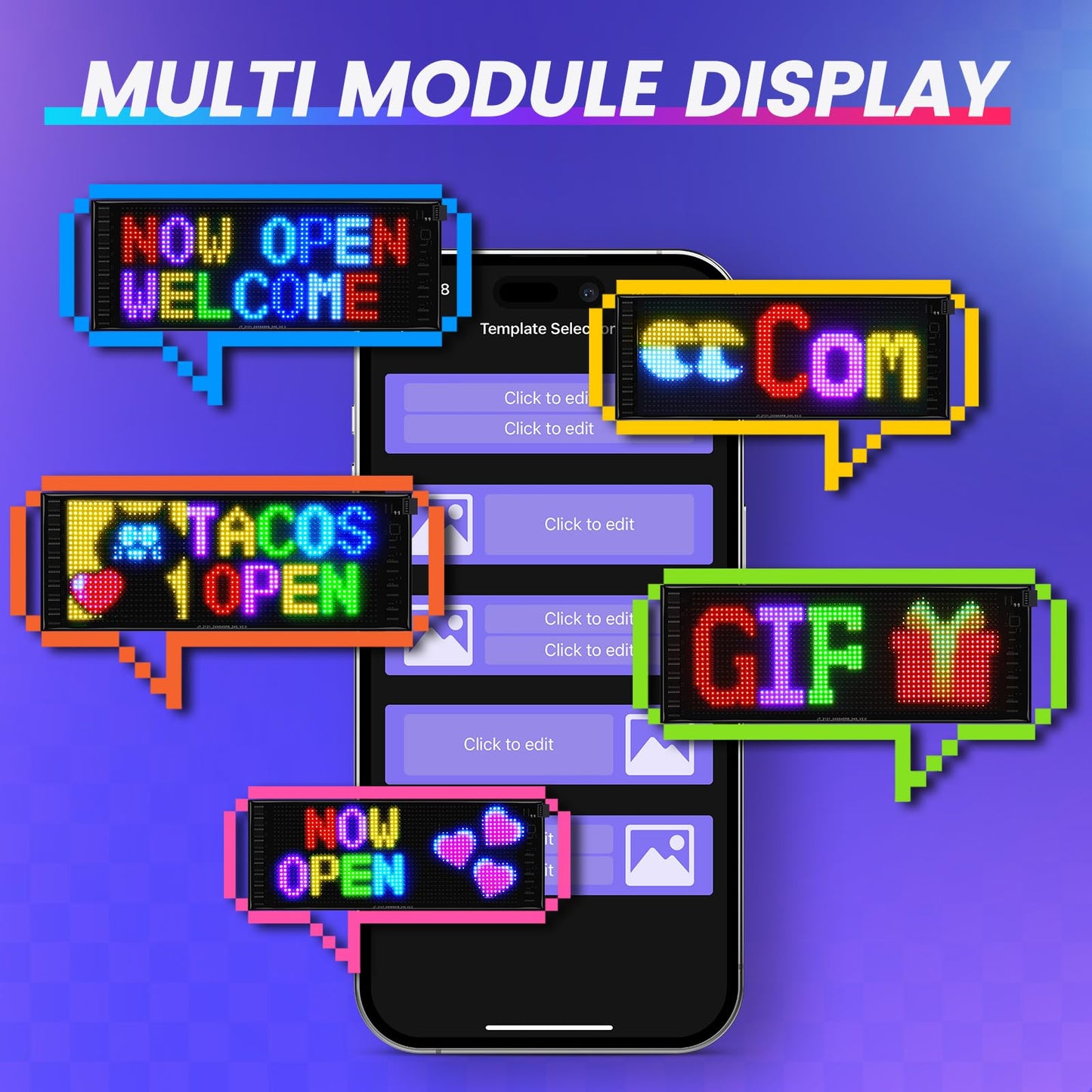 RAYHOME Full Color Dual Row LED Sign for Car, 17''x6.3'' Flexible 5V/2A Bluetooth APP Control LED Signs Custom Text Message Pattern Programmable LED Display for Car Store.