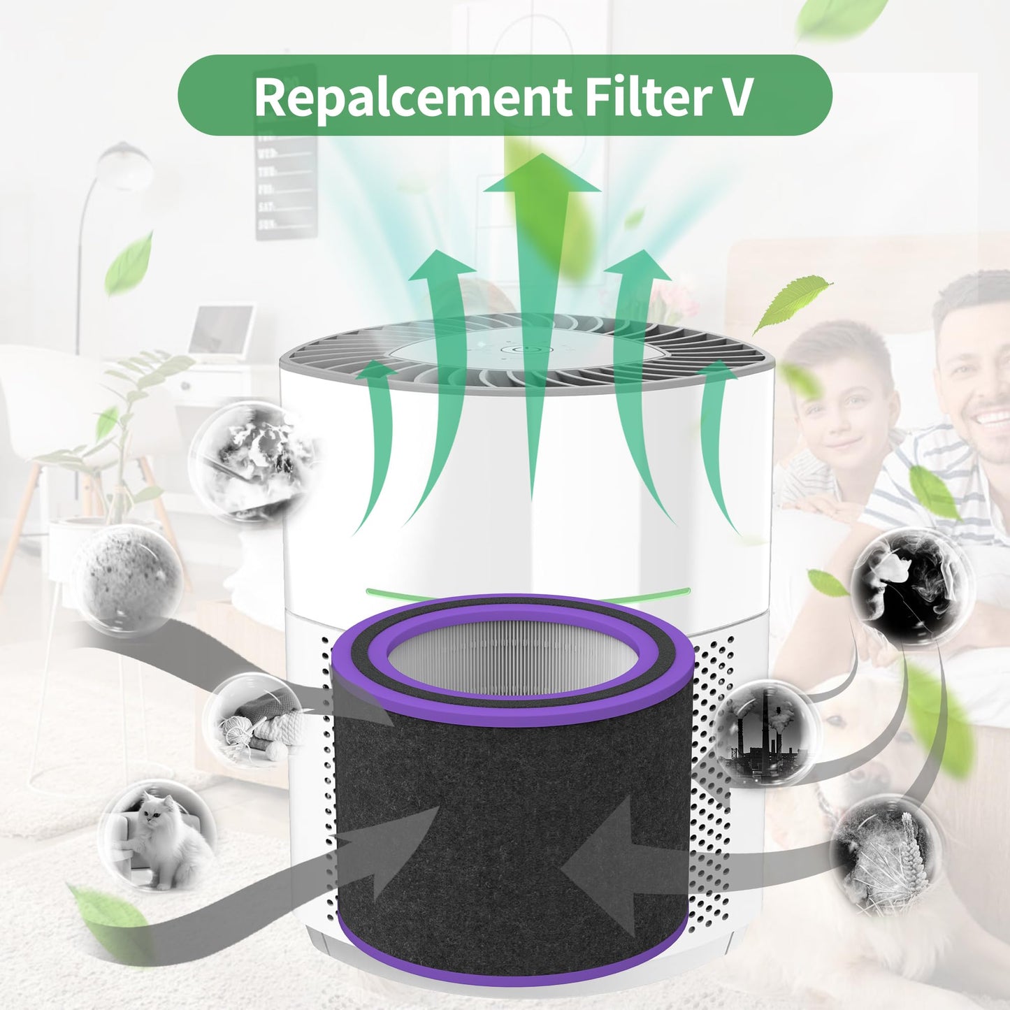 FLT151 Replacement Filter V Pet Pure HEPA Compatible with AC3000W, AC3000B, AC3050, AP3151W, AC151 Airsafe Air Purifiers, 2 H13 HEPA + 4 Carbon Pre-Filter, FLT151PT for Pet Pure