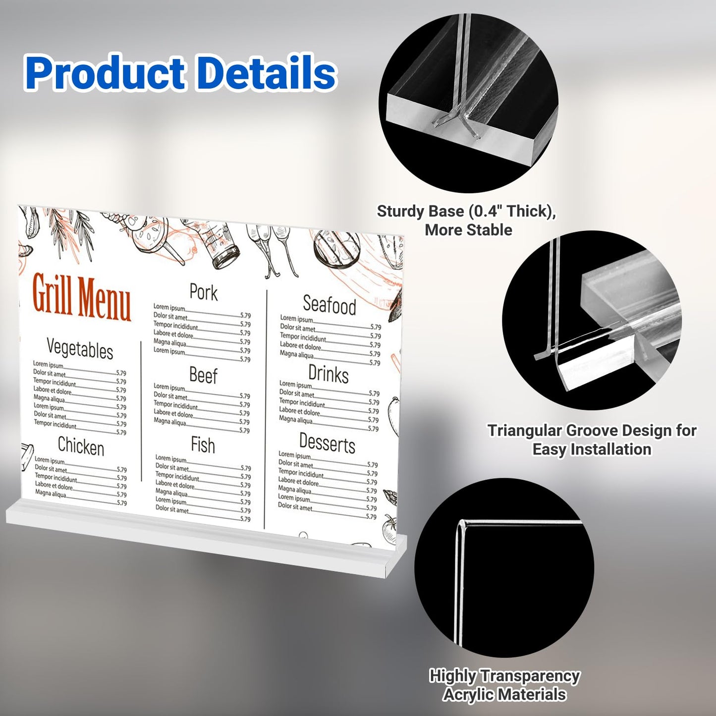 12 Pack Acrylic Sign Holder 11 x 8.5 Horizontal, Double-Sided Clear Sign Holder Plastic Stands for Display, T Shape Acrylic Table Sign Stands for Office Store Restaurants Wedding Party Decoration