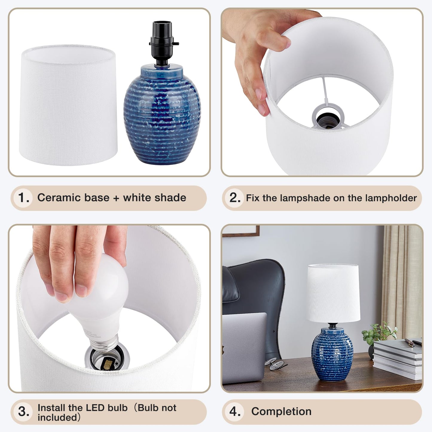 EJIAXIN Table Lamps Set of 2-13.75" Small Bedside Lamps - Classic Farmhouse Ceramic Table Lamp for Bedroom, Living Room, Nightstand, Office, Side Desk Lamp, End Table