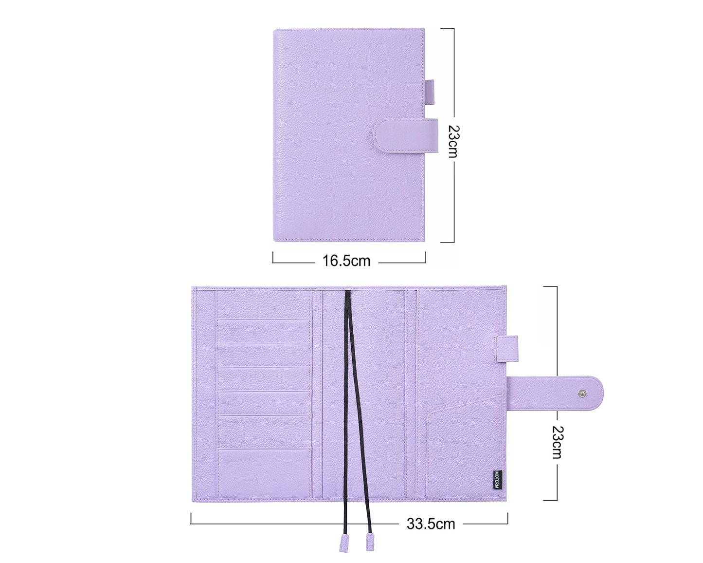Moterm Leather A5 Notebook Cover - Fits Hobonichi Cousin, Stalogy and Midori MD Planners, with Pen Loop, Card Slots and Back Pocket (Pebbled-Lavender)