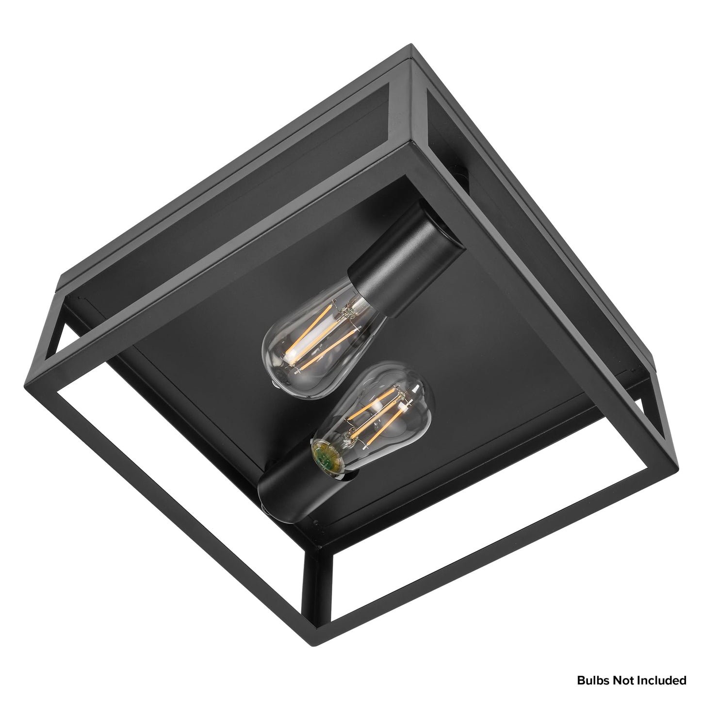 Maxxima Indoor/Outdoor Flush Mount Ceiling Light Fixture, 2-Light Square Farmhouse Close to Ceiling Entryway Light, Black, Bulbs Not Included