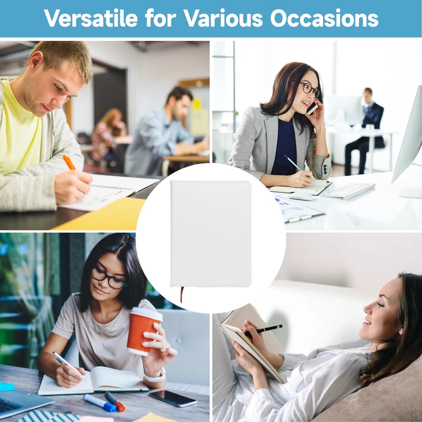 Lnrueg 6 Pcs Sublimation Notebook Blank Journal A6 100 Pages - Hardcover PU Notebooks for Note Taking Plan Making Diary Writing - School Office Supplies