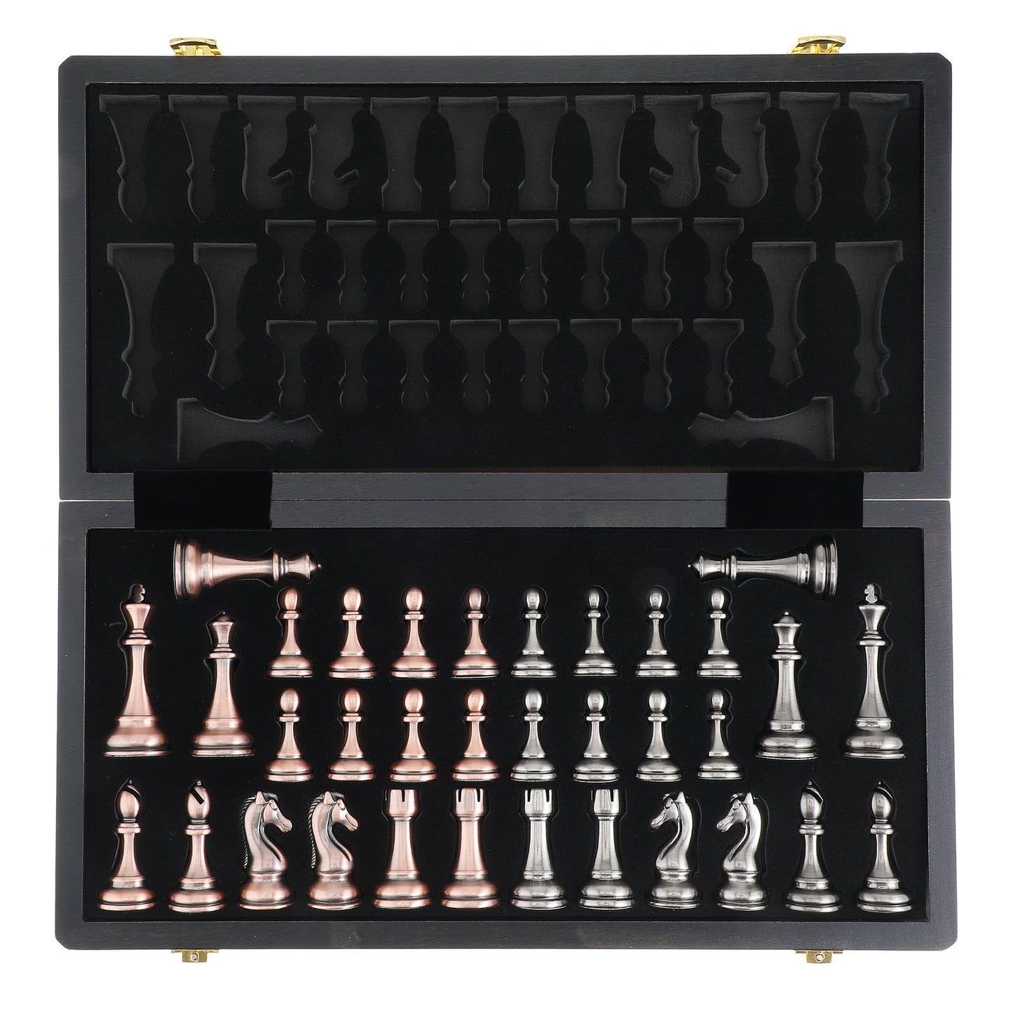 15-Inch Large Metal Chess Set for Adults and Kids with Metal Chess Pieces – Foldable Wooden Board with Storage, Portable Classic Game Set for Travel & Home, Elegant Gift for Chess Enthusiasts