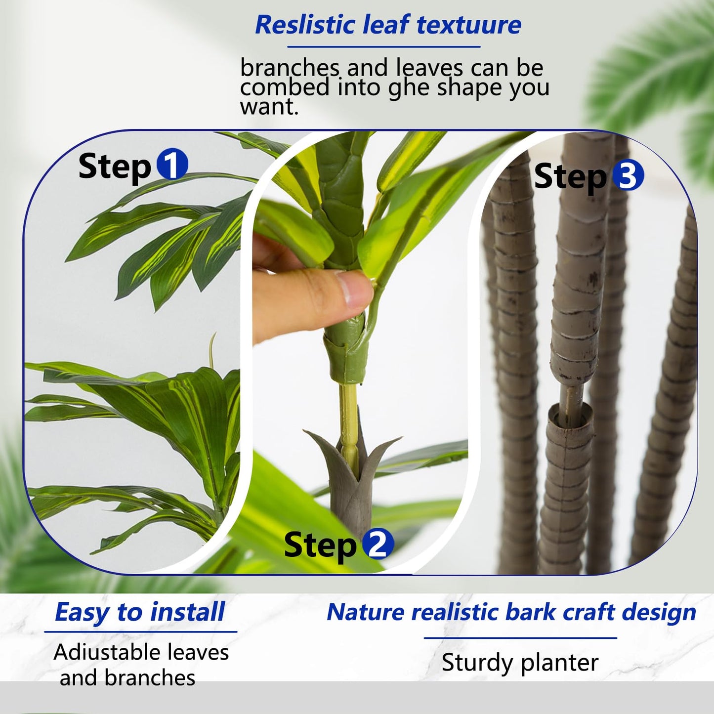 AzureLeap Dracaena Artificial Plant Indoor 4FT - Tall Faux Floor Plant in Pot - Large Tropical Fake Tree with Lifelike Leaves - Artificial Dracaena Tree for Home Office Living Room Decor