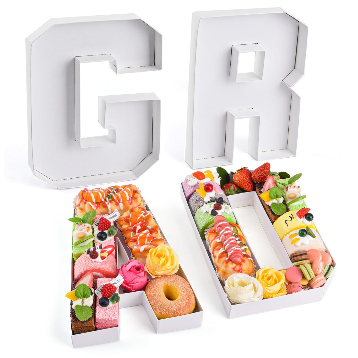 Datyiiha GRAD Set Cardboard Letter for Charcuterie 10.2'' Congrats Grad Fillable Tray Charcuterie Paper Box for Graduation Party Decorations Chocolate Candy Cupcake Container