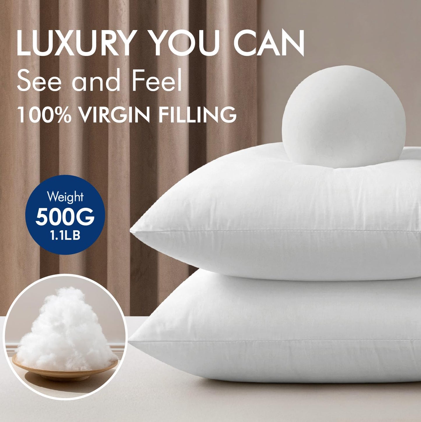MIULEE 20x20 Pillow Inserts with Cotton Cover,Set of 4 100% Virgin Microfiber Throw Pillows for Couch Sofa and Bed