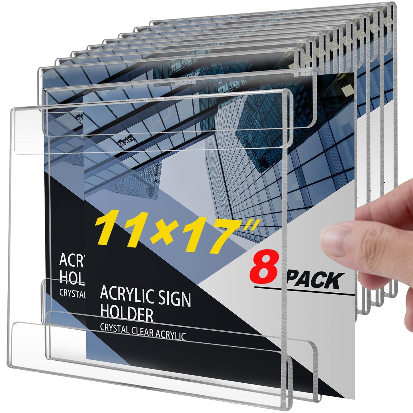 8 Pcs 11"×17" Acrylic Sign Holder Wall Mount, Horizontal No Drilling Clear Wall Frame, Door Sign Holder with Adhesive Tape, for Offices Shop, Promotions, Homes Restaurants, Photo, Picture, Events, Meeting