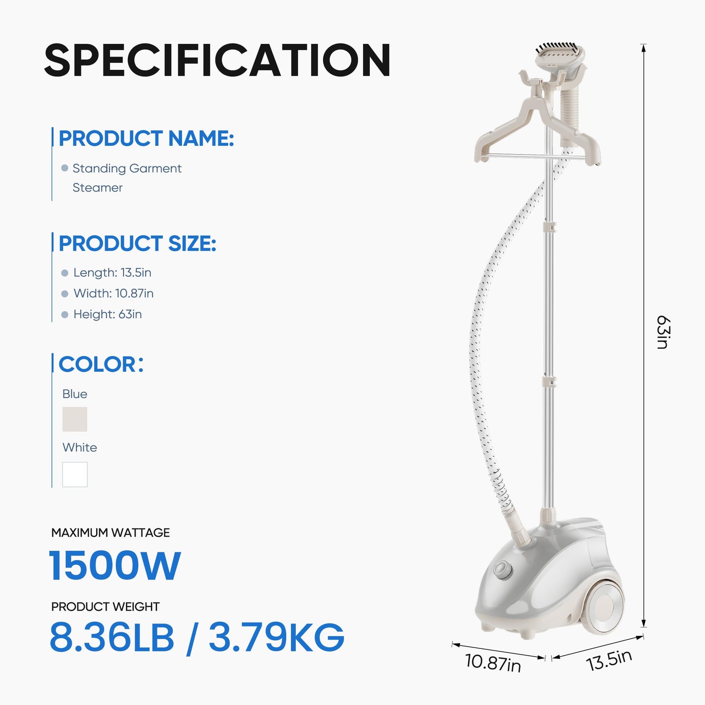KMFurnila Garment Steamer for Clothes Standing, 1500W Efficient Clothes Steamer Standing with Wheels, Professional 58OZ Water Tank for Continuous Steaming, Fast Heating Wrinkle Remover