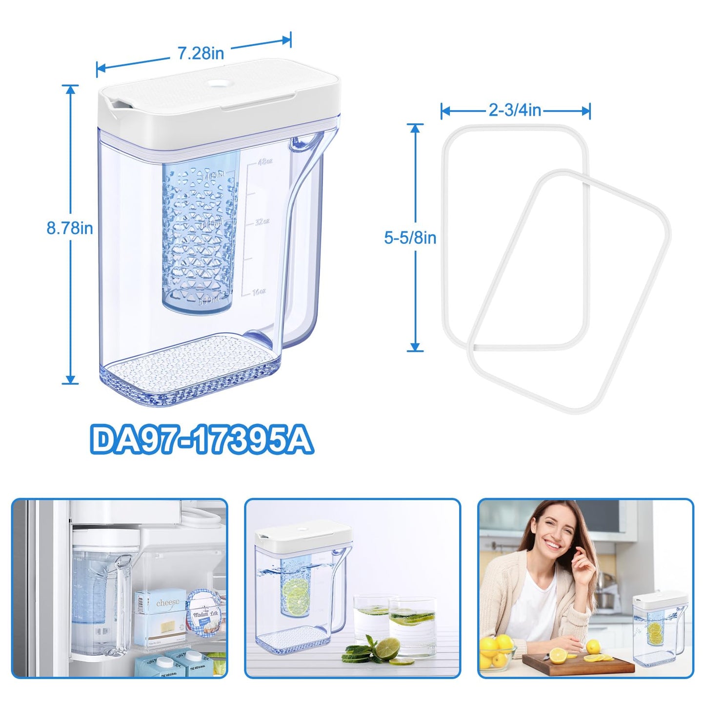 Upgraded DA97-17395A Water Pitcher Reservoir Compatible with Samsung Water Pitcher for Fridge Door Replacement No Leak Samsung Refrigerator Parts RF23M8570SR RF23M8090SR Fridge Container Tank