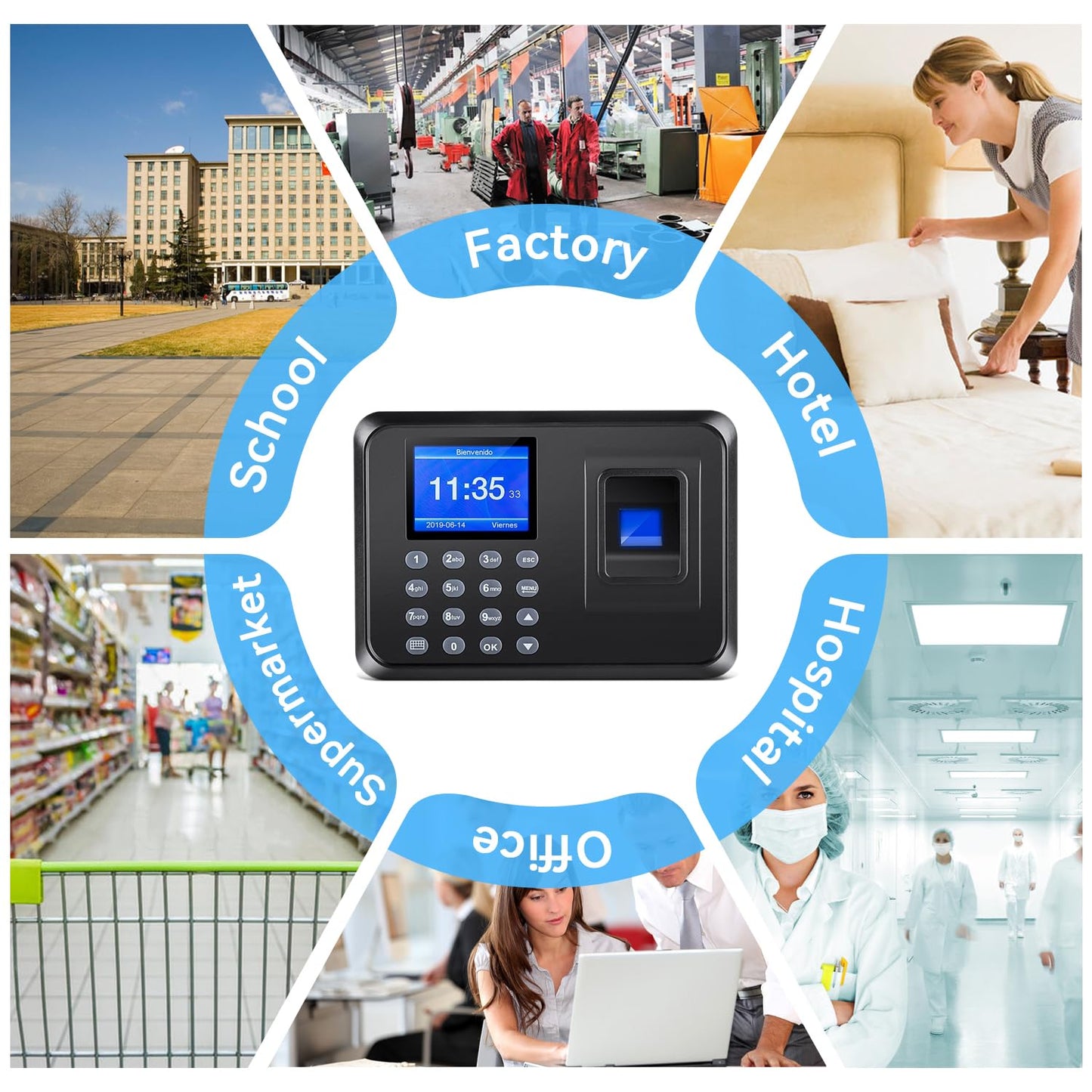Time Clocks for Employees Small Business, Biometric Fingerprint Time Clock with Attendance Machine, and PIN Clock in and Out Machine, Office Punch Clock for Small Business Management, No Monthly Fees