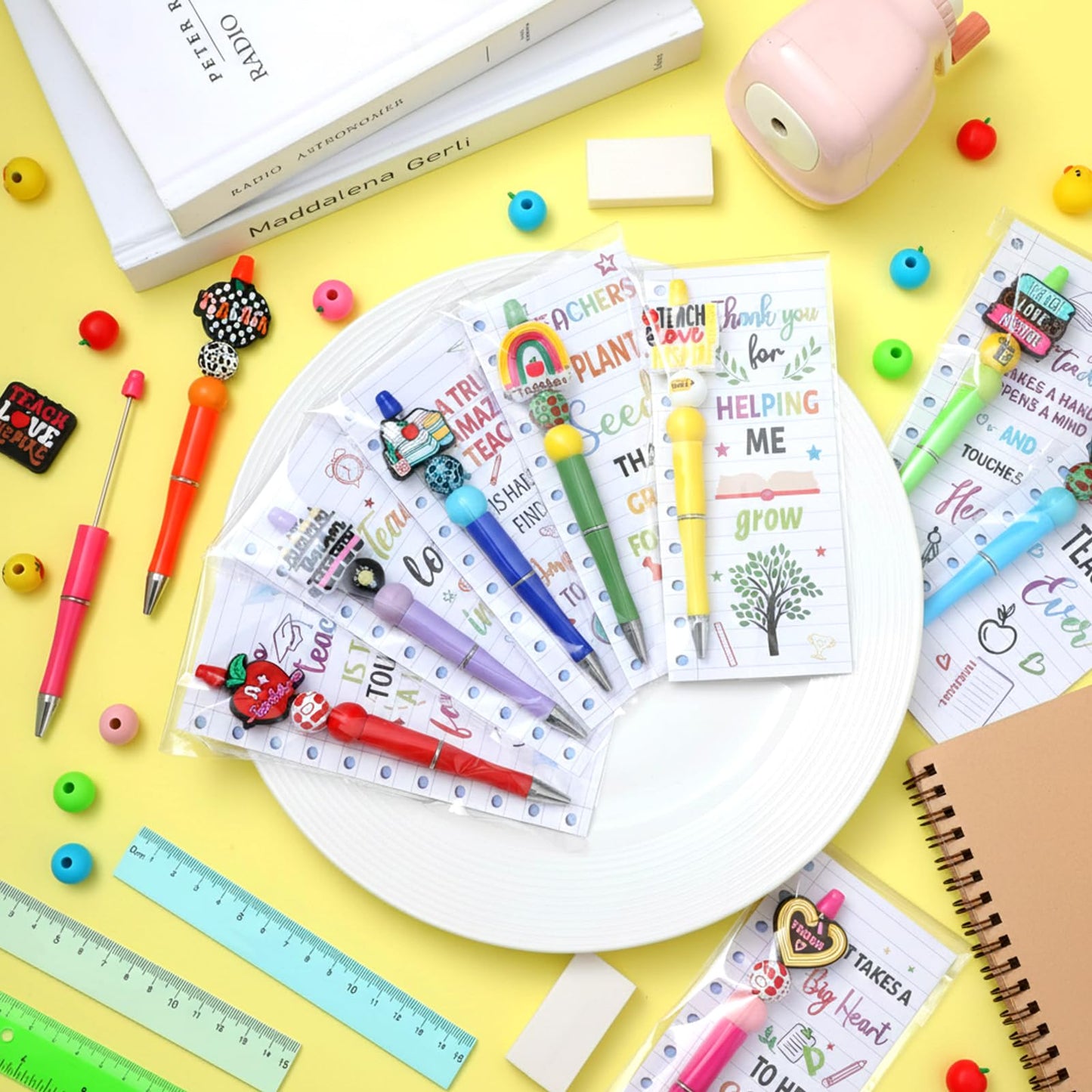 Humyoun 50 Sets Teacher Pen Kits: 2026 Teacher Graduation Gifts DIY Refillable Beadable Pens with Thank You Cards End of The Year Appreciation Gifts for School Team Staff Coworker Office Supplies