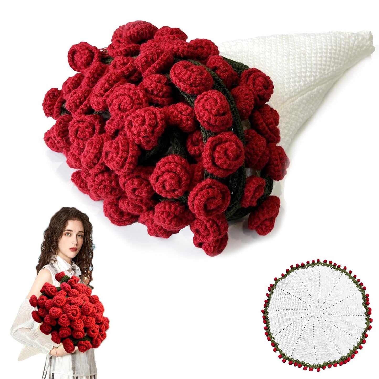 Nenkarn Crochet Flower Bouquet Blanket Handmade Rose Throw 40 Inch Soft Knitted All Season Home Decor Gift Christmas Birthday