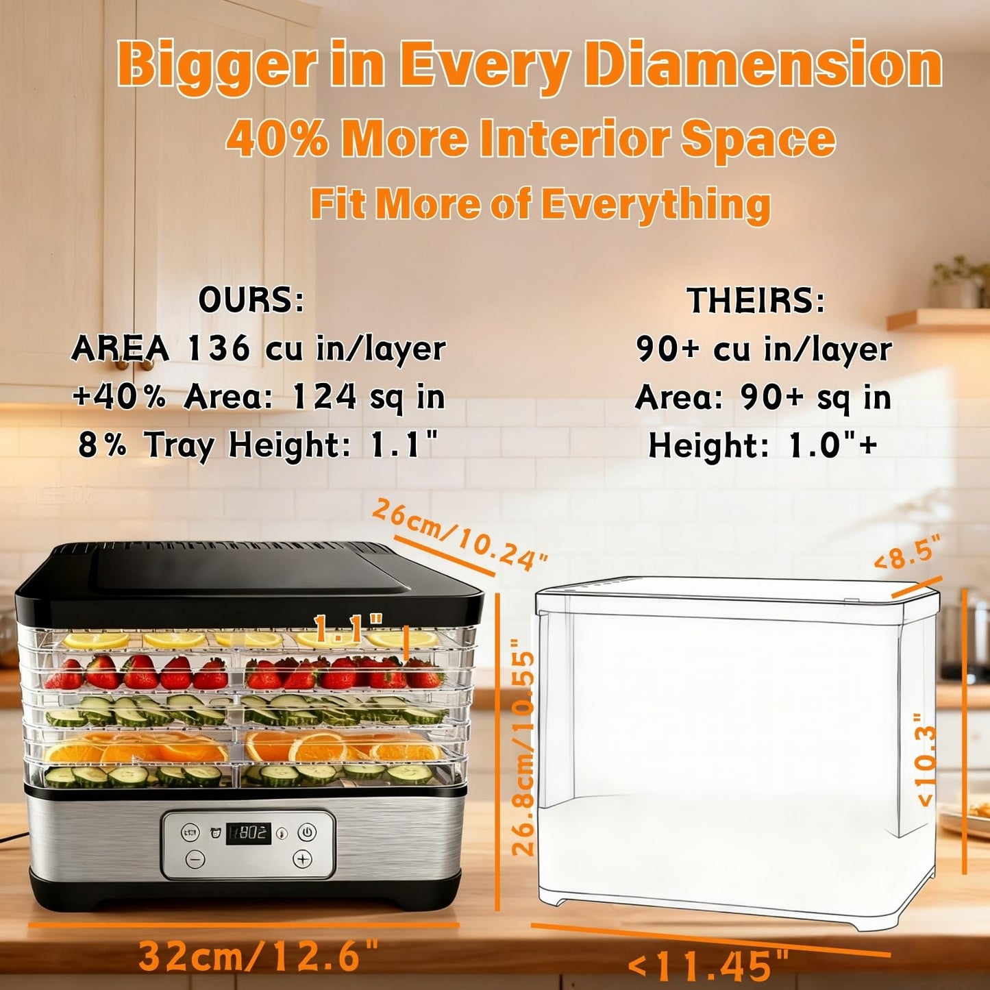 Food Dehydrator Machine-Dehydrators for Jerky Beef Fruit, 300W 158 ℉ Temperature Control & 24H Timer Food Dryer with 5 BPA-Free Trays Fruit Dryer for Herb, Fruit, Dog Treats (Black)