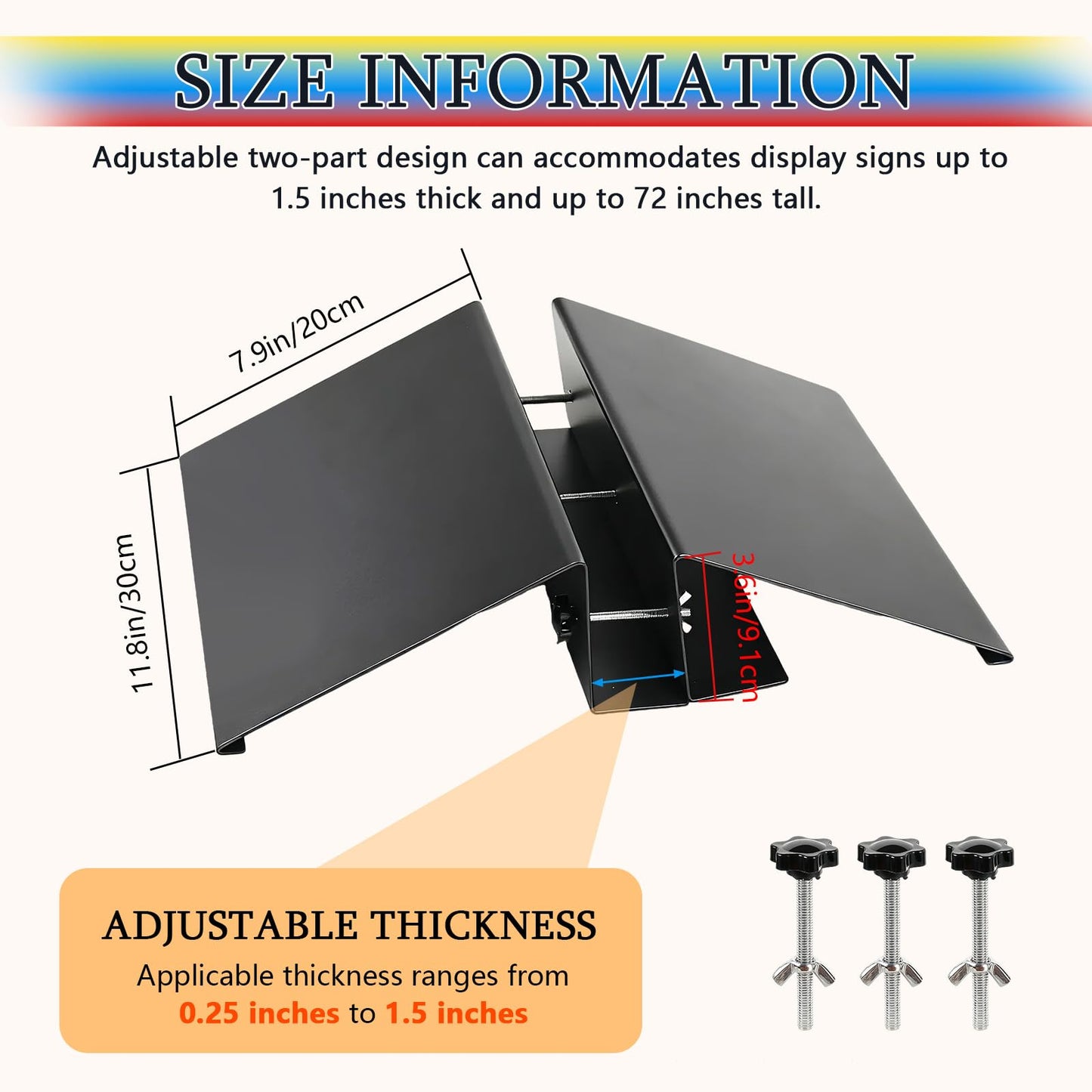 Chiliqi 1 Pcs Metal Floor Sign Stand Holder, Adjustable Floor Standing Display Stand for Outdoor Indoor Use, Stand Metal Base Only Fits 12" Wide Acrylic Glass Foam Board Signs up to 72" High
