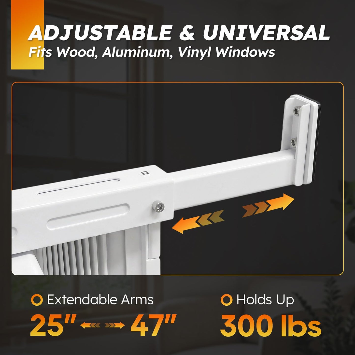 EASETOOL Window AC Bracket - No Drill, 25"-47" Adjustable, Anti-Condensation Backflow with Child Safety Lock, Heavy Duty 300+ LBS Load, Quick Install & Detachable