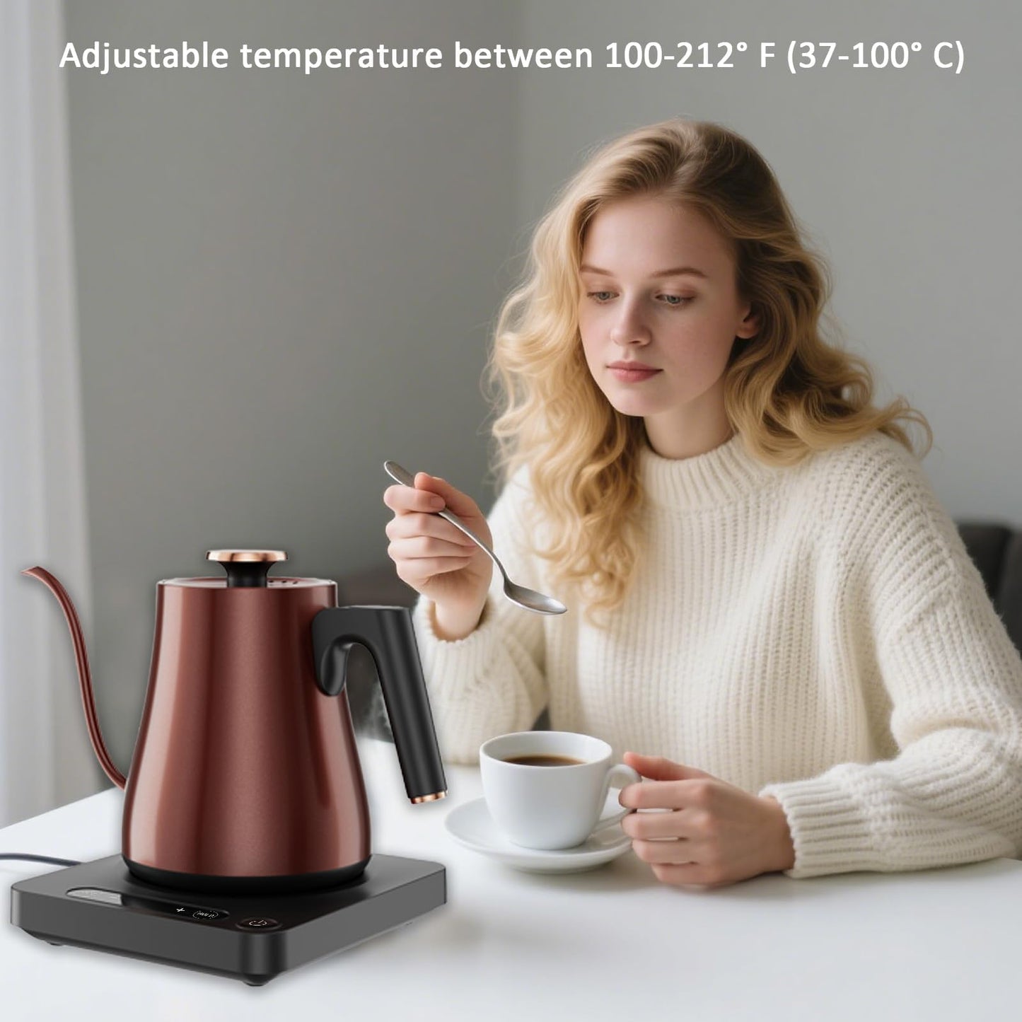 Gooseneck Electric Kettle with Temperature Control, 1.0L Pour Over Coffee Kettle, 1000W Fast Boil Tea Heater, Keep Warm Function, LED Display, 304 Stainless Steel, Vintage Copper, BPA-Free