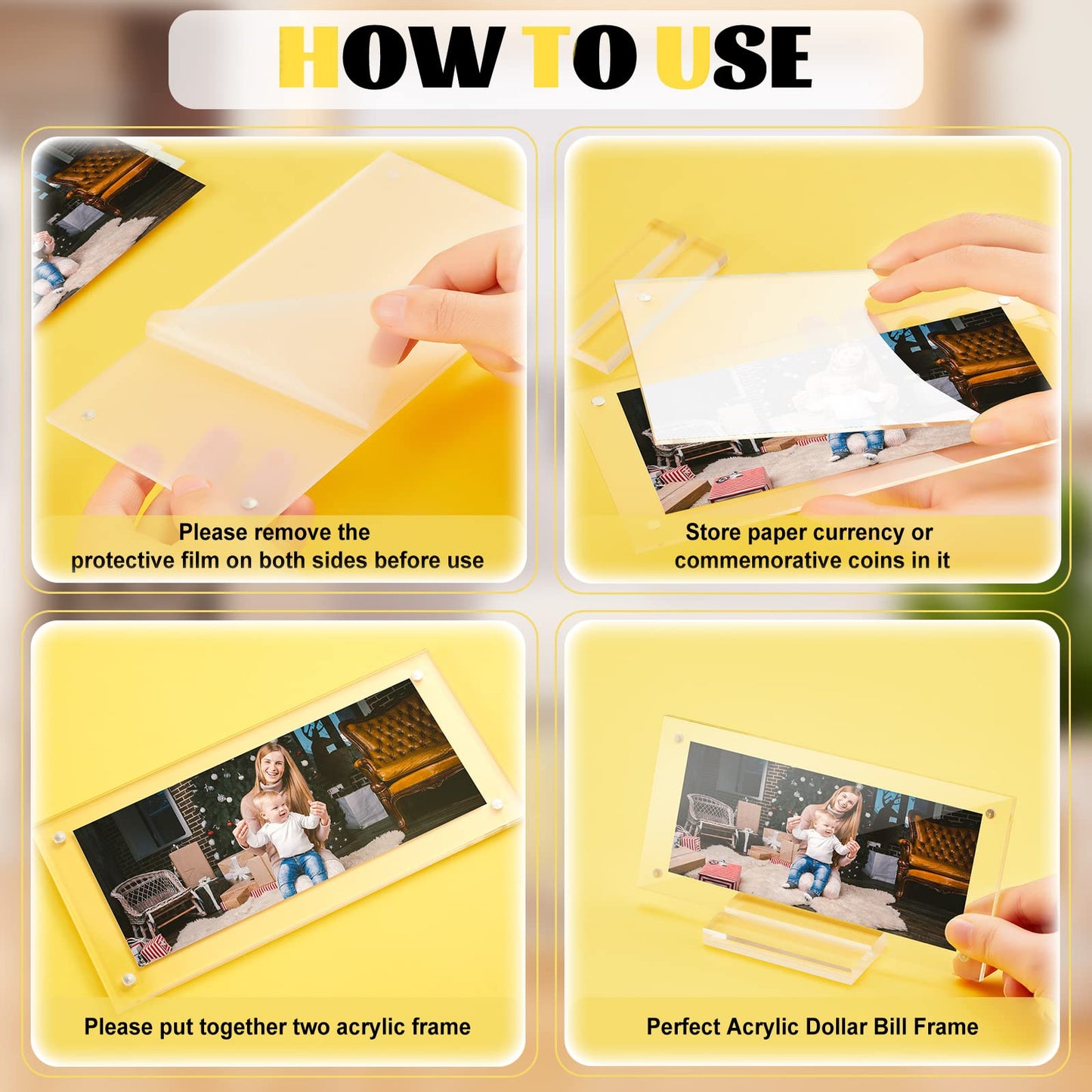 8 Pcs Dollar Bill Holder Acrylic Display Dollar Case Currency Ticket Protector Paper Money Frame for Bill Collectors Collection, 7.3 x 3.5 Inch