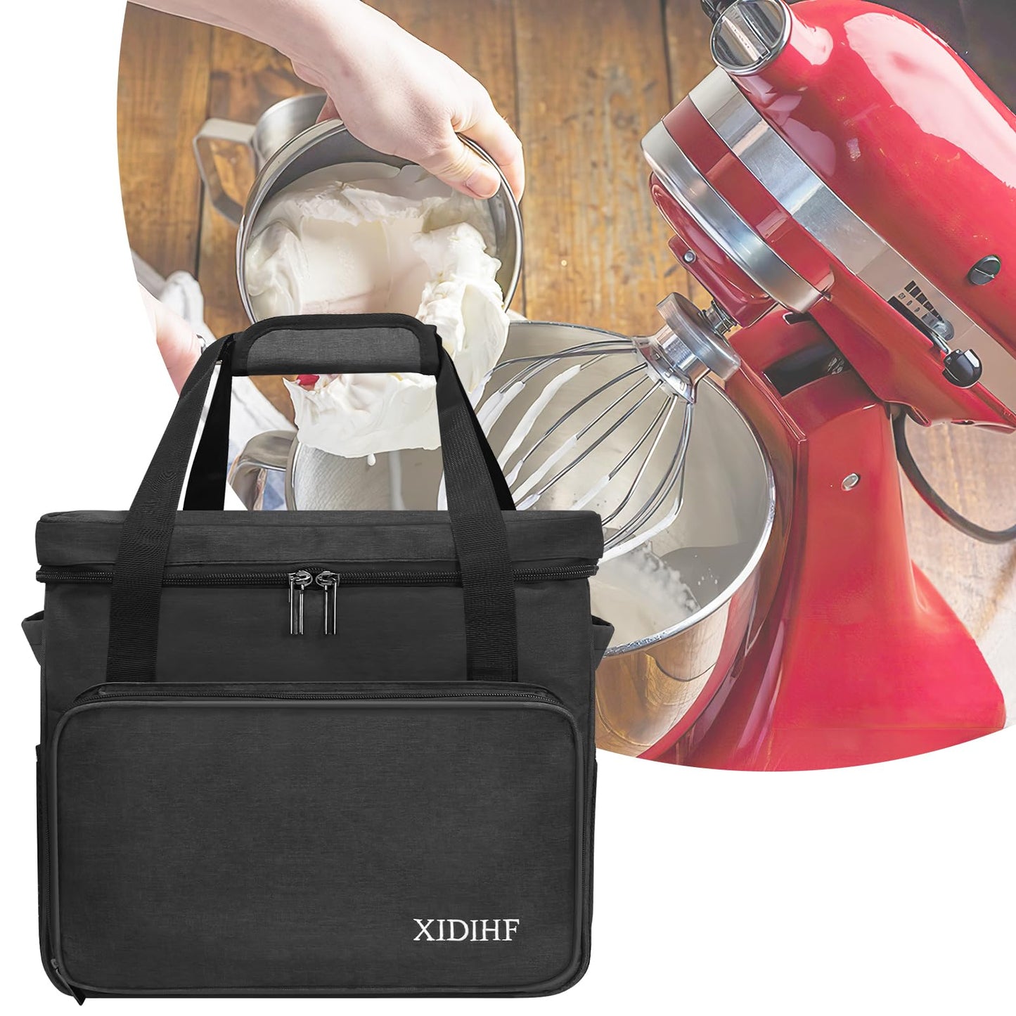 XIDIHF Stand Mixer Bag for KitchenAid 4.5–5 Qt, Portable Storage & Travel Carrying Case with Accessory Pockets – Black