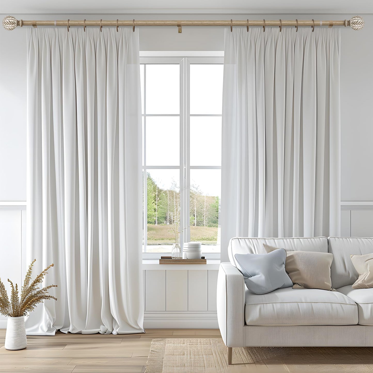 QDWIS 2 Pack Boho Wood Curtain Rods for Windows 28 to 48 inch,1" Adjustable Heavy Duty Window Curtain Rod with Imitation Wood Grain Finials,Rustic Decorative Drapery Rods Set 18-60'',Weathered Wood