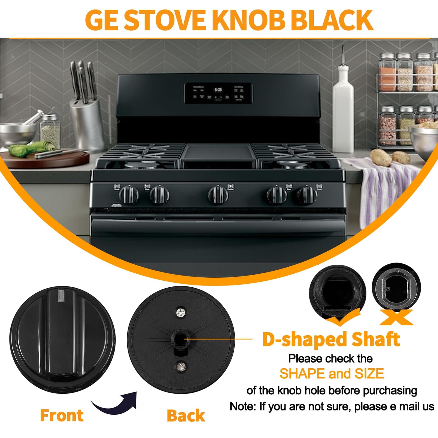 atgestore WB03X24759 Stove Knobs Replacement for GE Stove Parts KIP 5G92 222D5793 Cooktop Knobs GE Range Oven Parts Black Plastic Surface Burner Control Knob Range Burner Knobs 5 Pcs