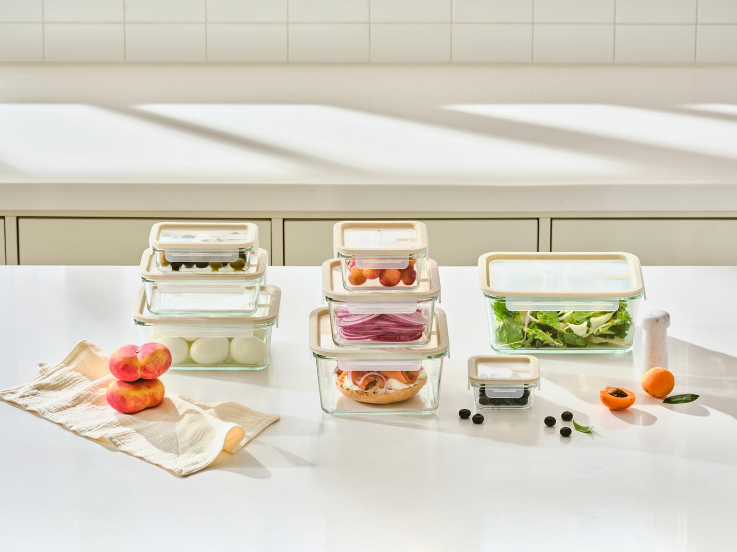 Glasslock Sens 16Pcs Glass Food Storage Set – Airtight & Leakproof, 8 Different Sizes, Anti Slip Lid, Microwave & Oven Safe, Perfect for Meal prep, Lunch Box, Nestable & Stackable, Pantry Storage