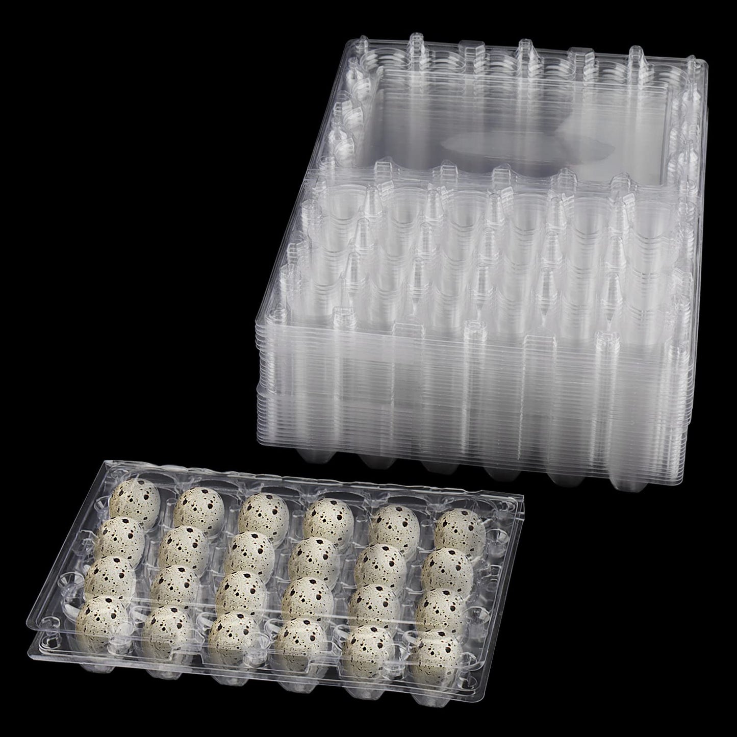 LEXININ 100PCS 24 Grid Quail Egg Cartons, Clear Quail Egg Containers, Plastic Quail Egg Holder Trays for Kitchen Storage