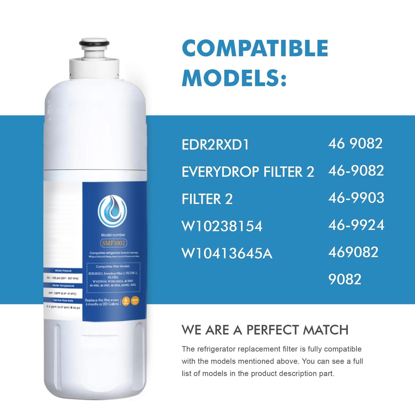 EDR2RXD1 W10413645A Water Replacement, Compatible with W10413645A, EDR2RXD1, KAD2RXD1, WHR2RXD1, Kenmore 46-9082, 9082, 46-9903, P9RFKB2L, 3 Count
