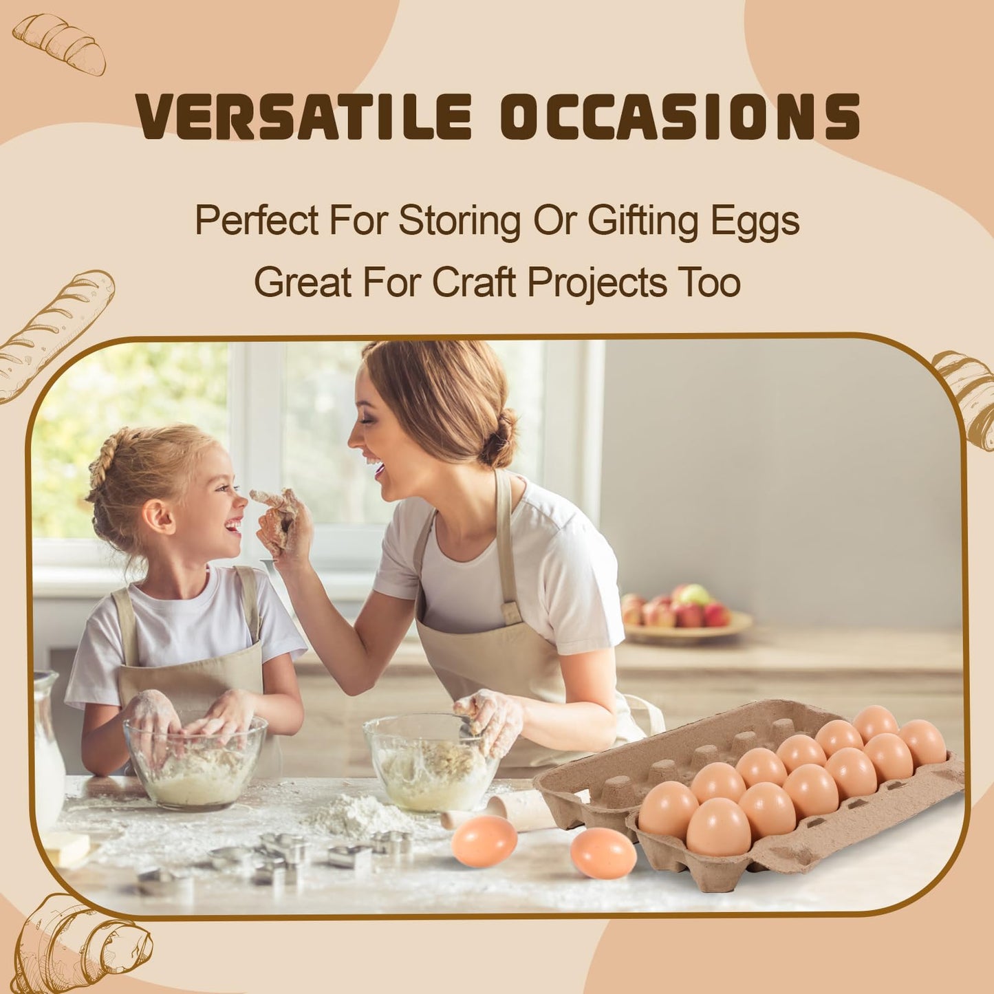 24 Pack Dozen Egg Cartons Bulk 12 Count, Empty Natural Paper Pulp Egg Cartons Reusable, Strong Sturdy Design Made from Natural Cardboard