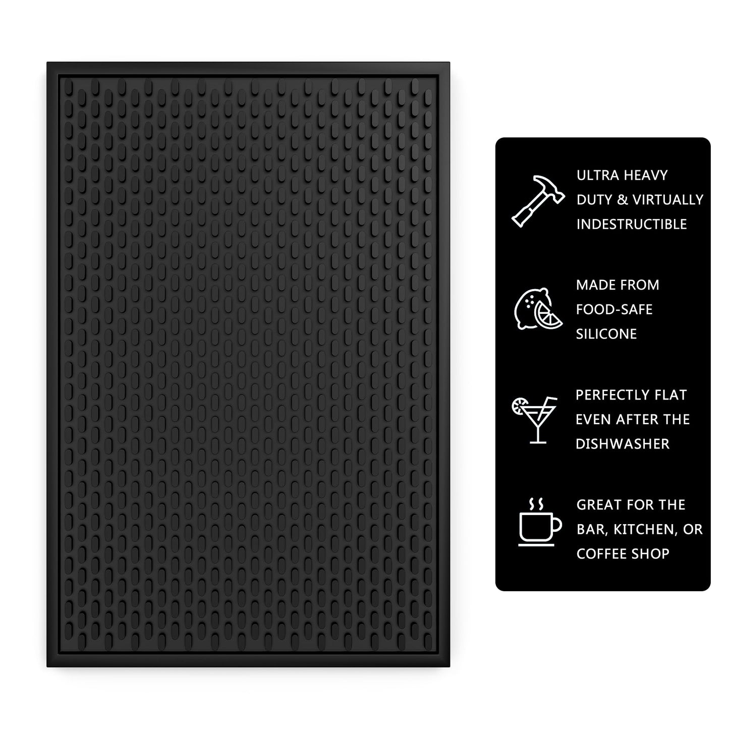 AXIESO Silicone Drip Mat - 1/2 Inch Thick, Heat-Resistant and Food Safe - Counter Top, Coffee Bar or Restaurant - Drying Mat for Glasses - 18x12 Inches